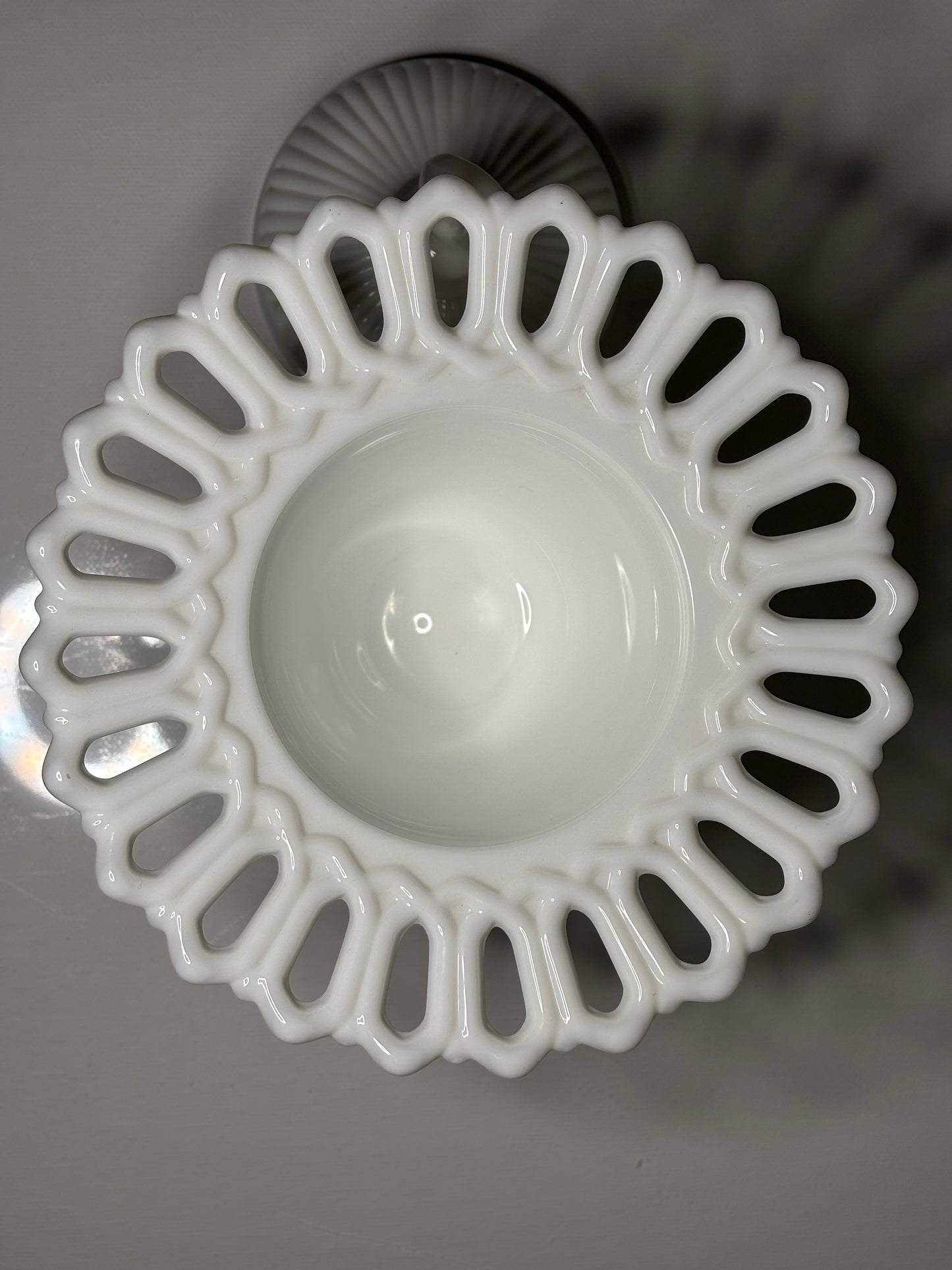 Vintage Milk Glass Lidded Compote with Open Lace Edge – 8" Tall