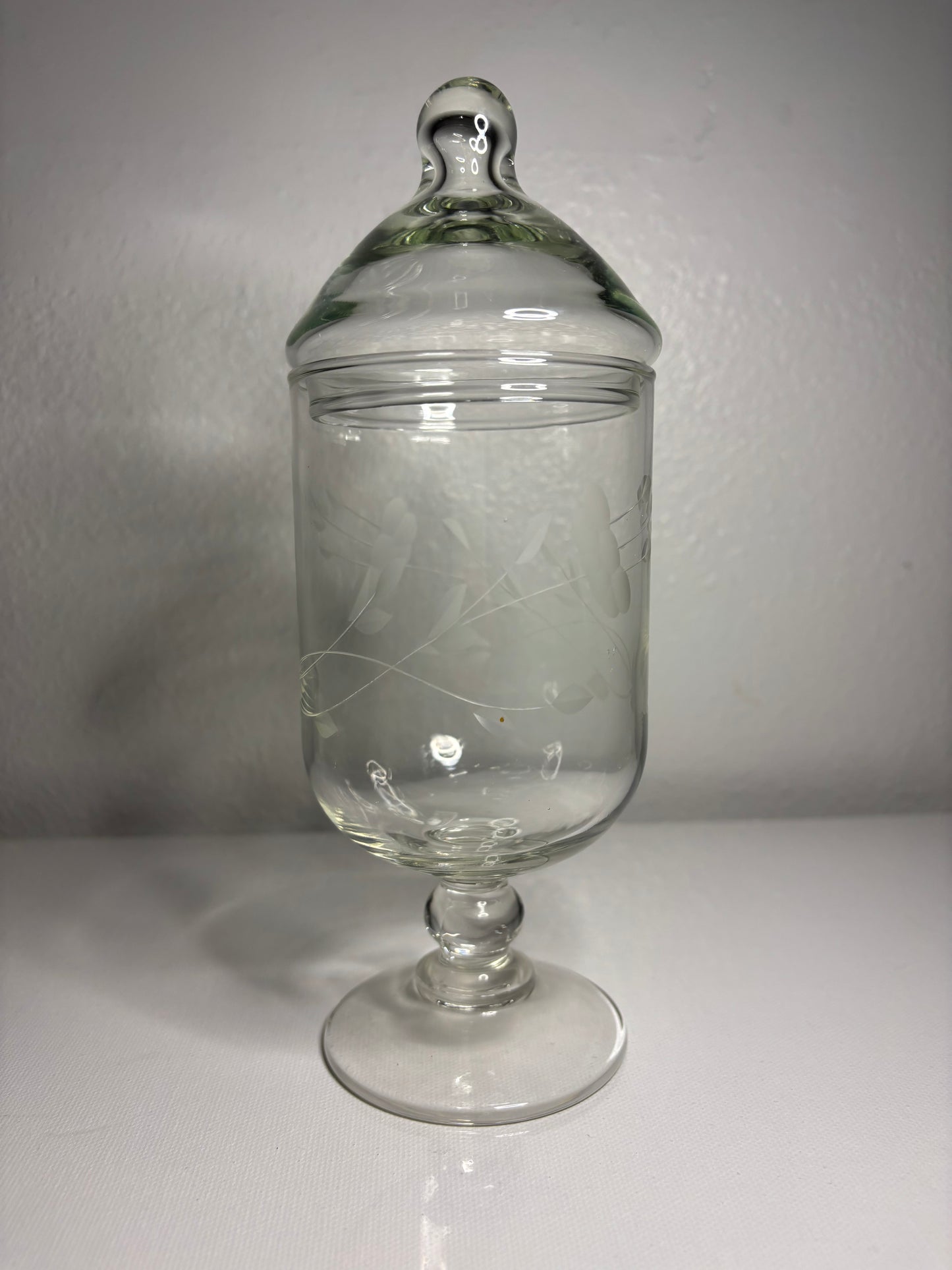 Etched Glass Apothecary Jar with Lid – Dragonfly Motif | 8.5” Tall