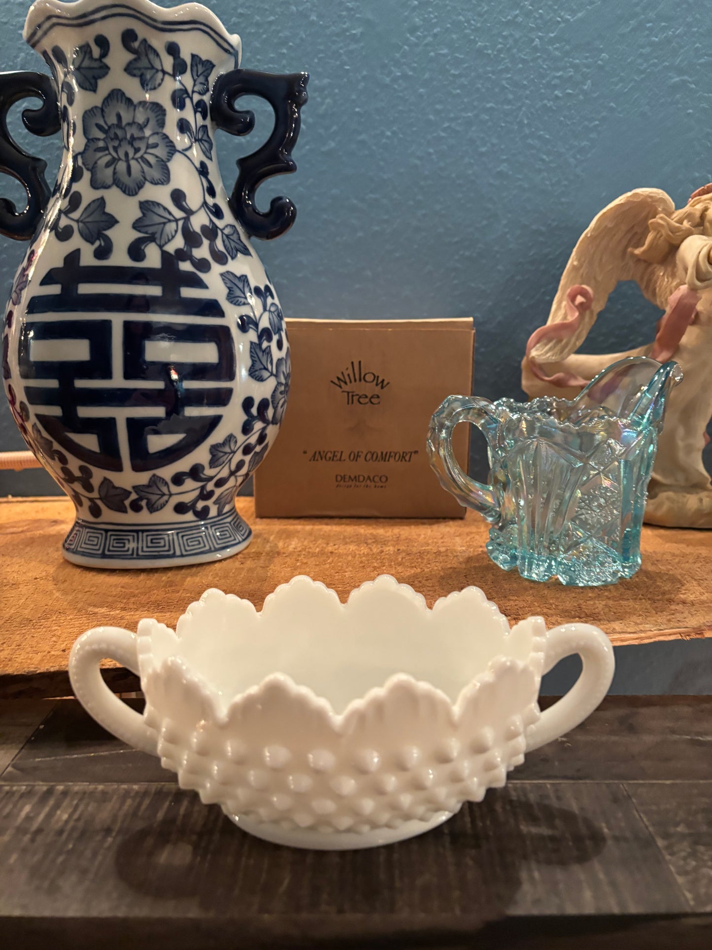 Vintage Milk Glass Candy Dish with Double Handles – Hobnail Diamond Pattern