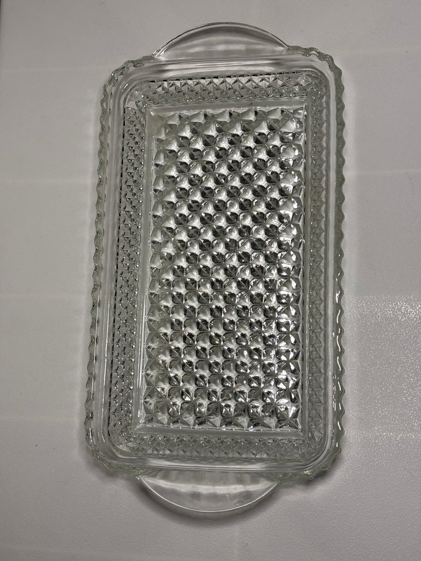 Vintage Pressed Glass Serving Tray – Diamond Point Pattern with Handles (10”)
