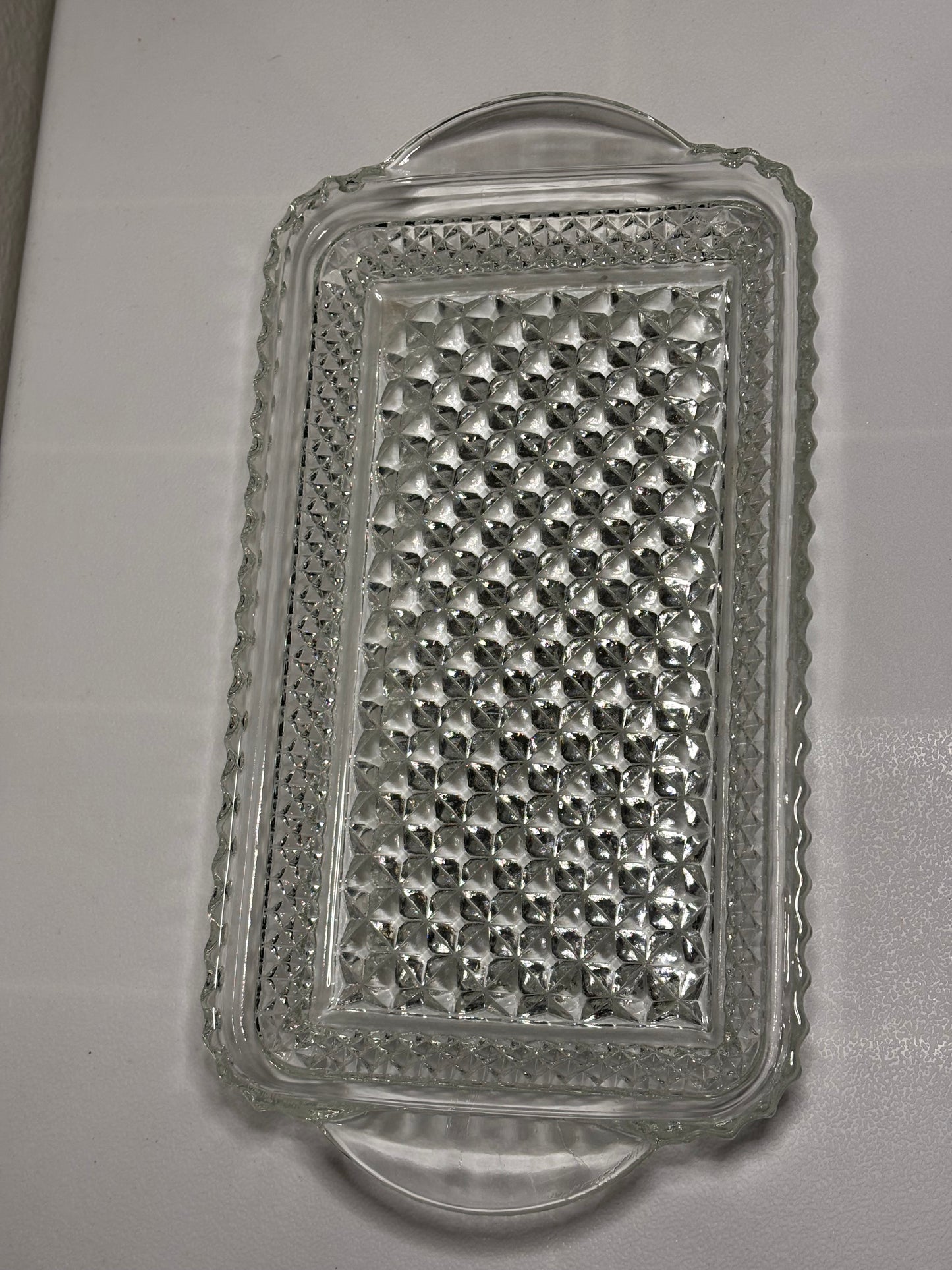 Vintage Pressed Glass Serving Tray – Diamond Point Pattern with Handles (10”)