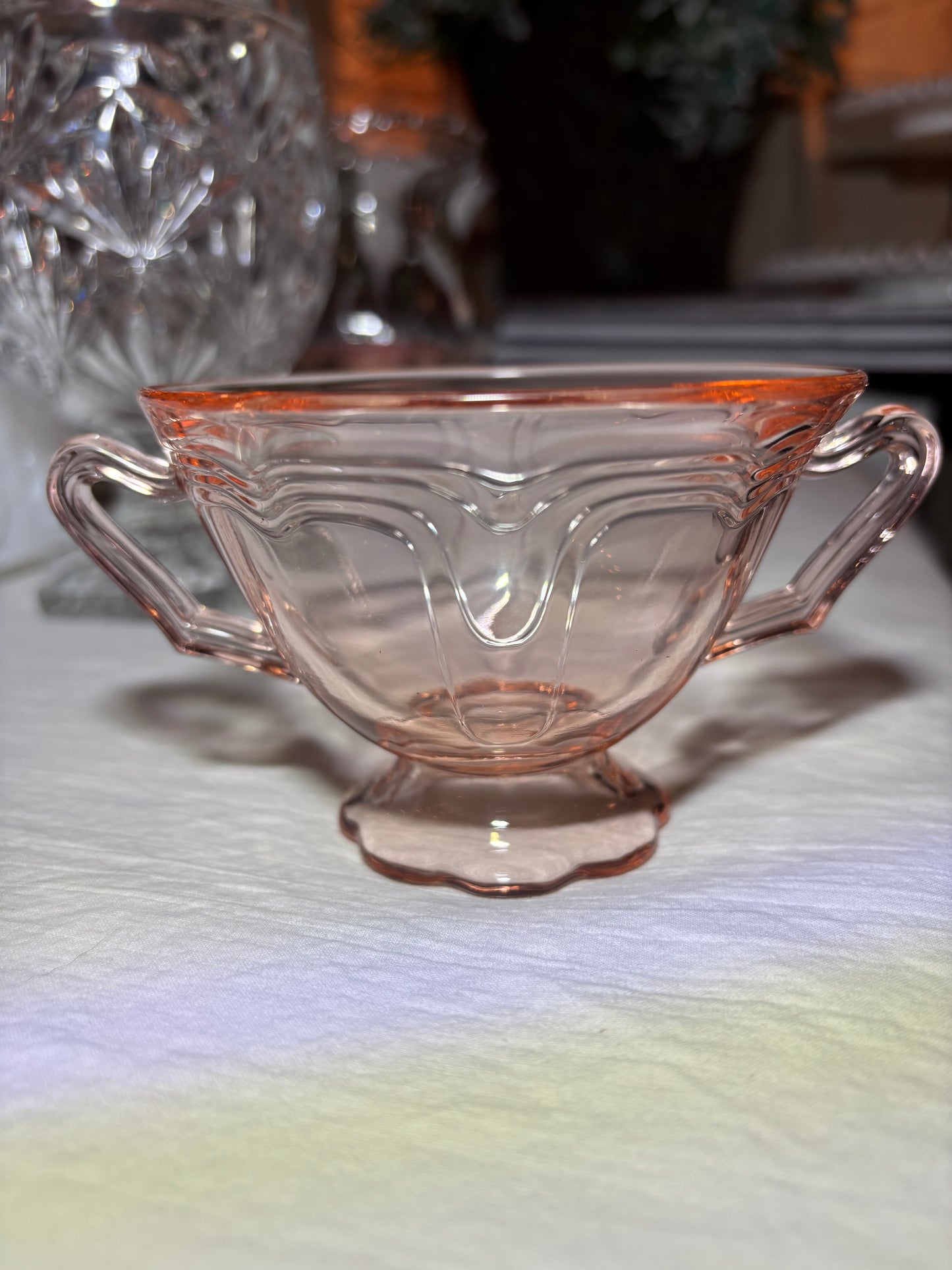 Vintage Pink Depression Glass Sugar Bowl – Double Handle, 1930s Style