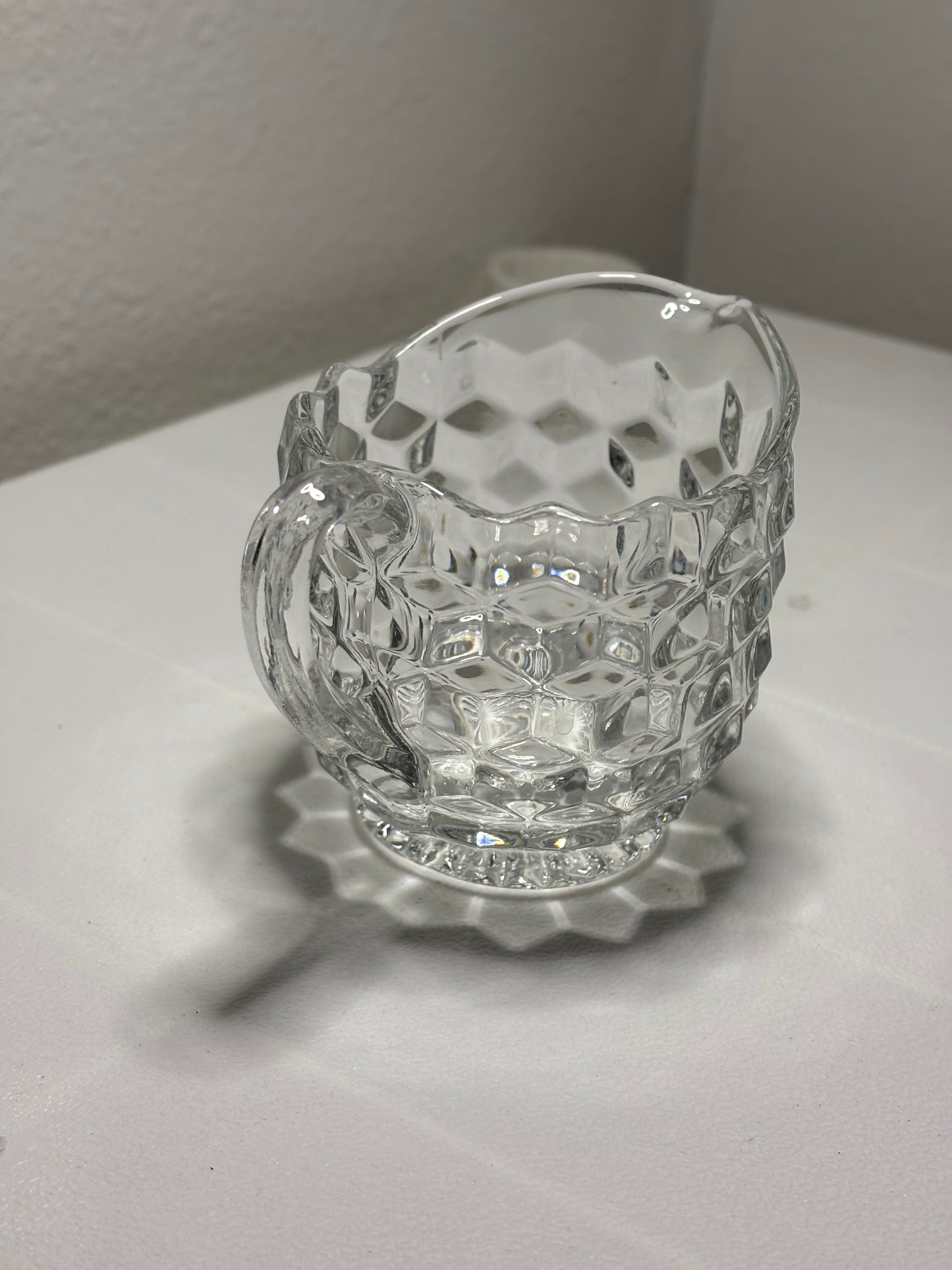 Vintage Cubist Glass Creamer – Ripple Rim, Block Pattern (4”)