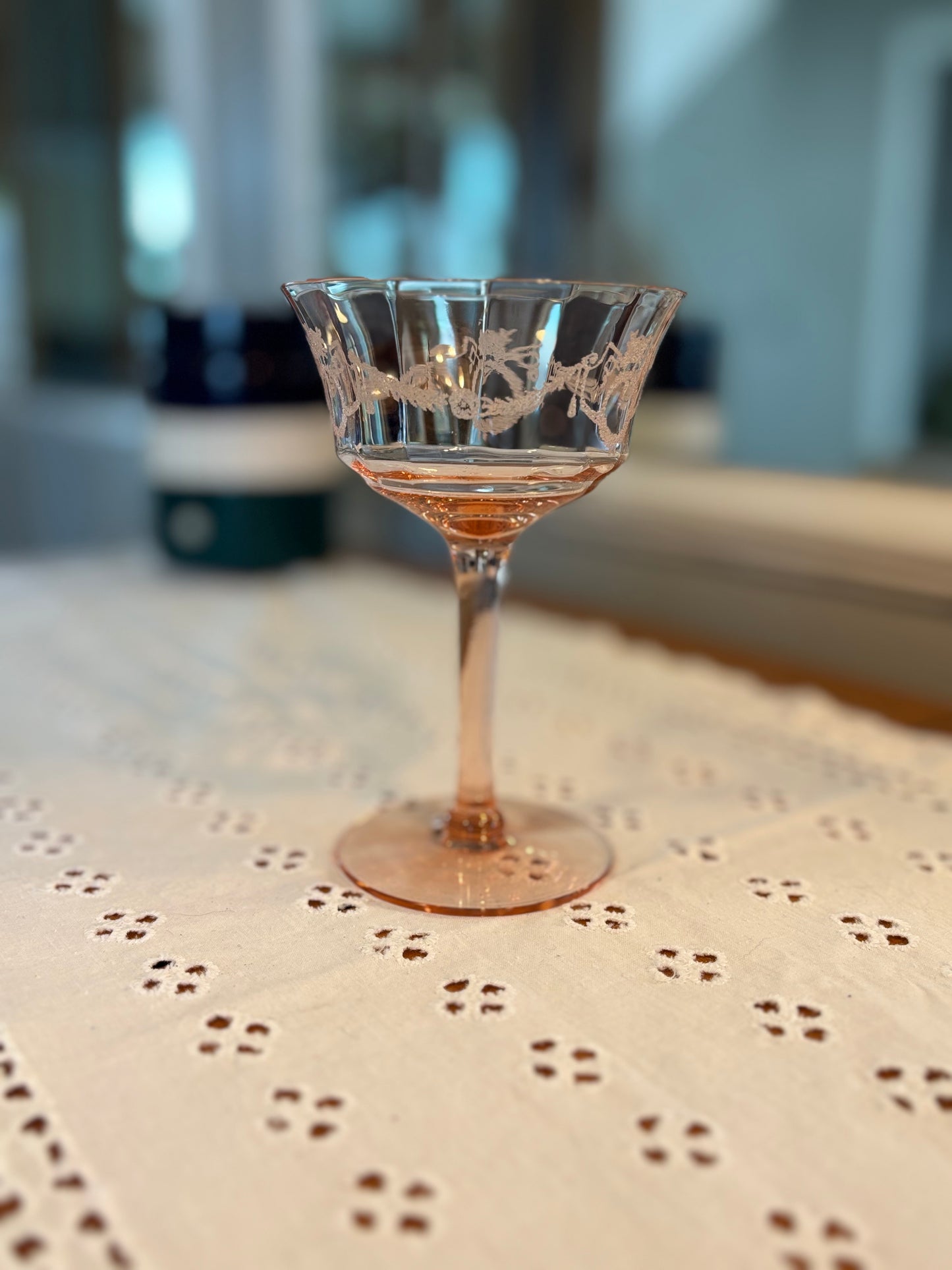 Vintage Pink Depression Glass Etched Stemmed Sherbet Glass – Floral Design *