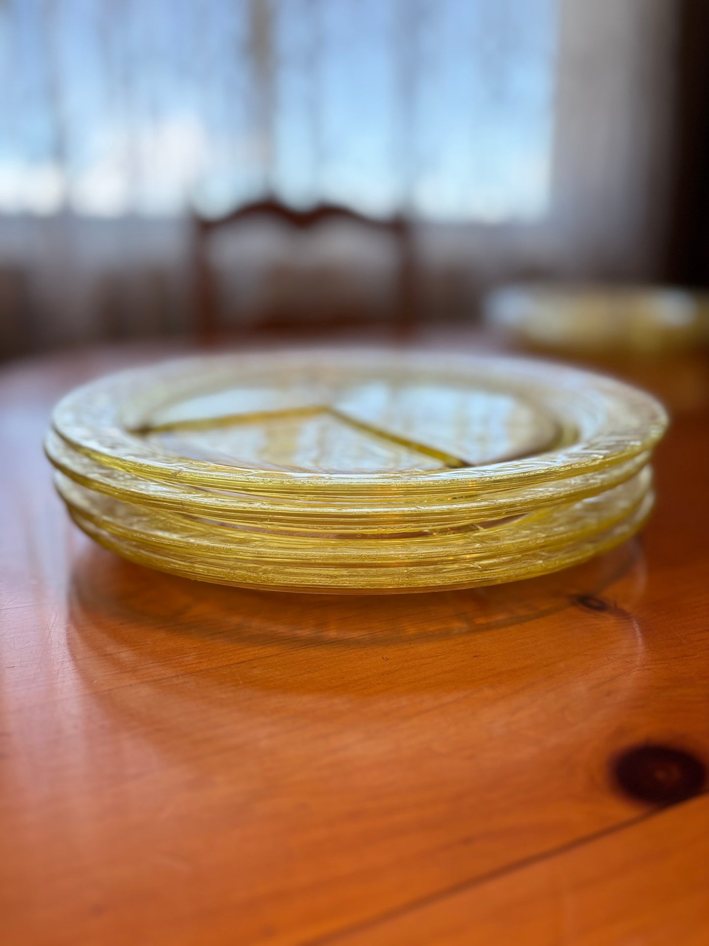 Vintage Lemon Yellow Depression Glass Divided Dinner Plates