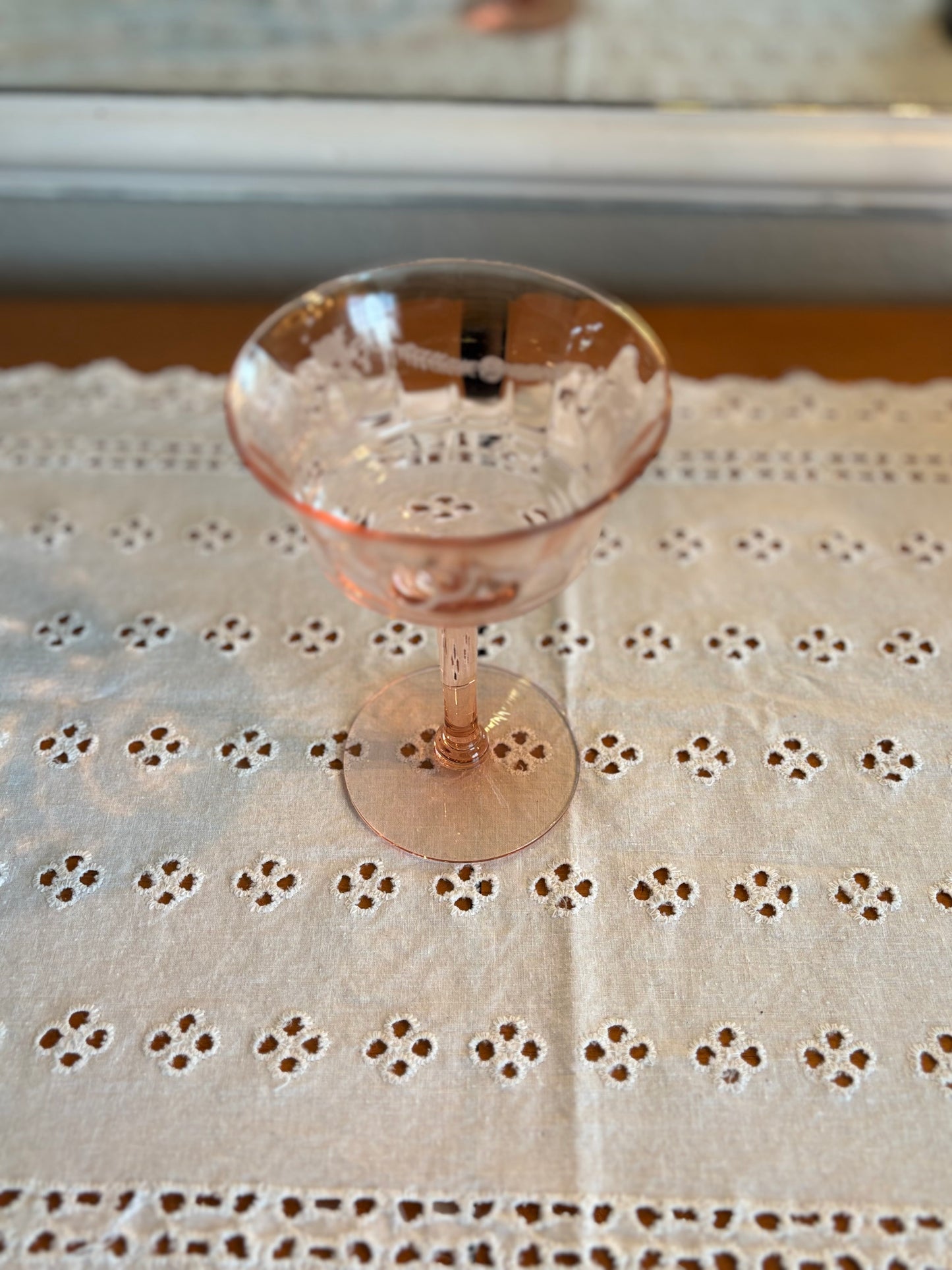 Vintage Pink Depression Glass Etched Stemmed Sherbet Glass – Floral Design *