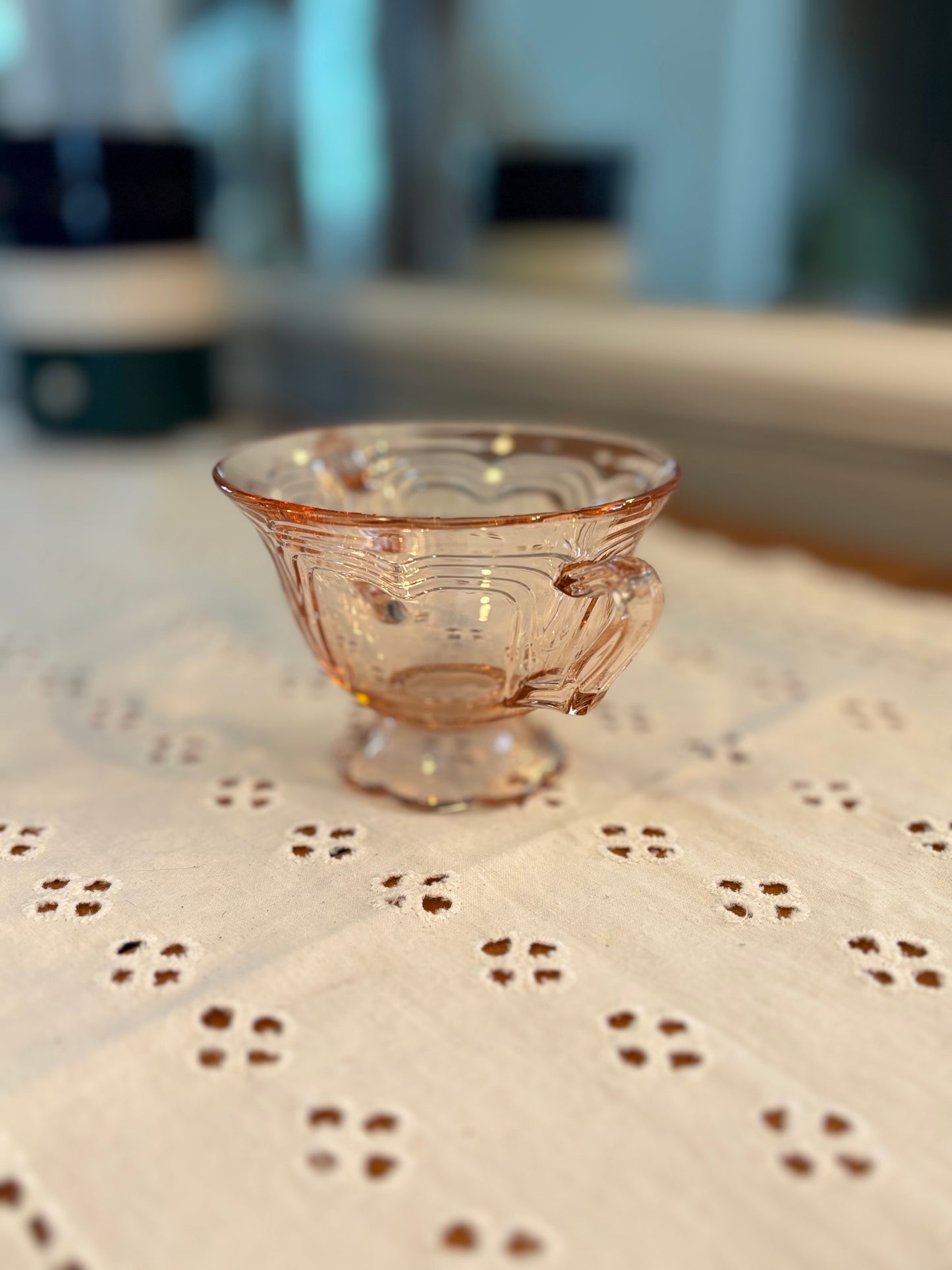 Vintage Pink Depression Glass Double-Handled Sugar Bowl – Etched Swirl Design *