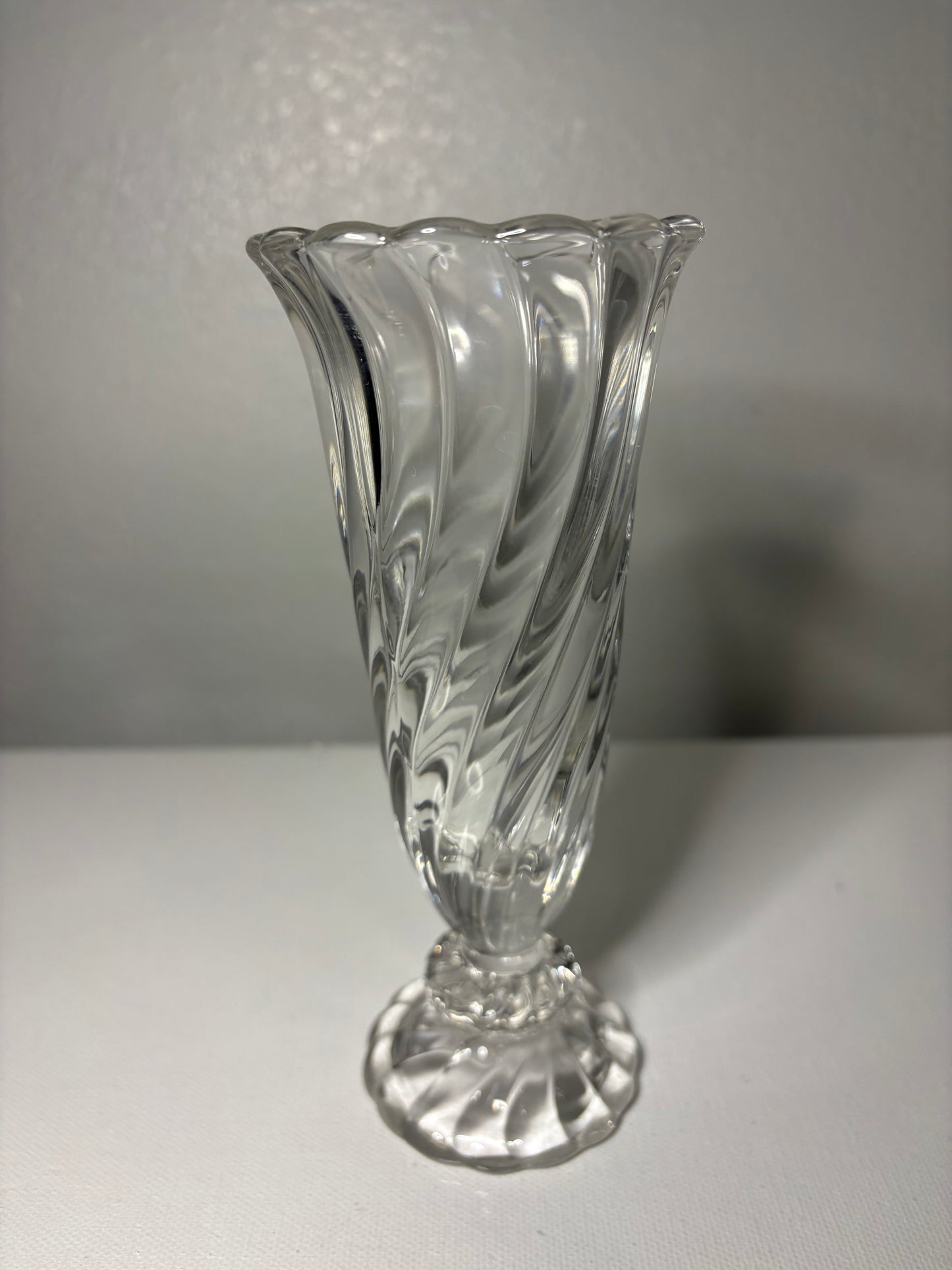 Vintage Swirl Pressed Glass Bud Vase – 6.5" Tall, Pedestal Base