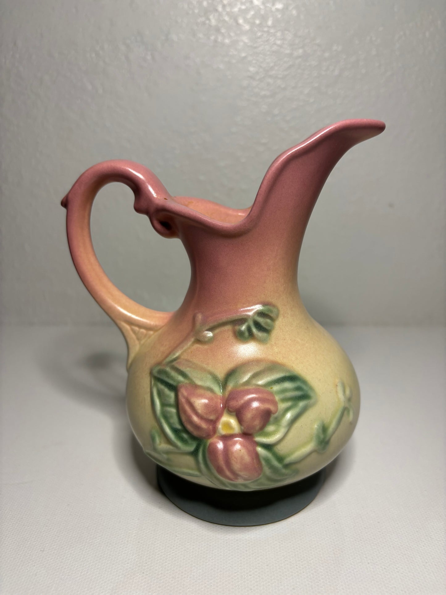 Vintage Blush & Cream Floral Pottery Pitcher – 6” Tall