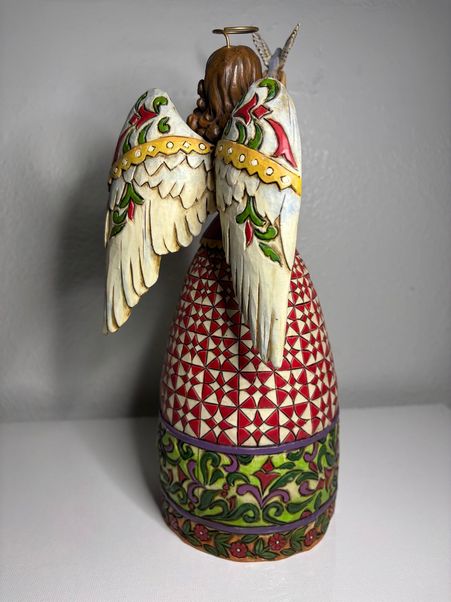 ✨ Peace on Earth Angel Figurine – Quilted Red Holiday Dress | 10” Tall