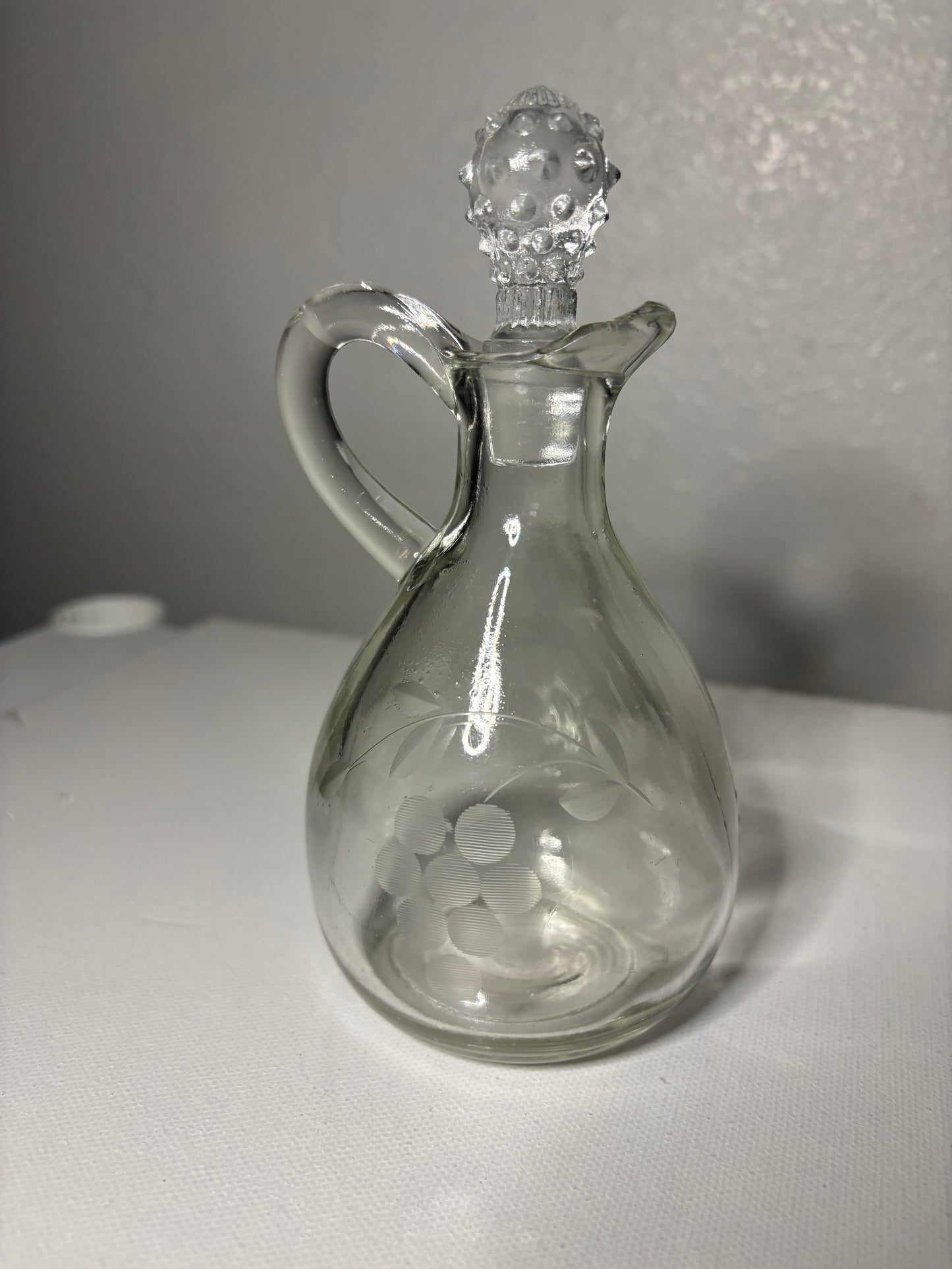 Vintage Etched Glass Cruet with Stopper – Oil & Vinegar Decanter