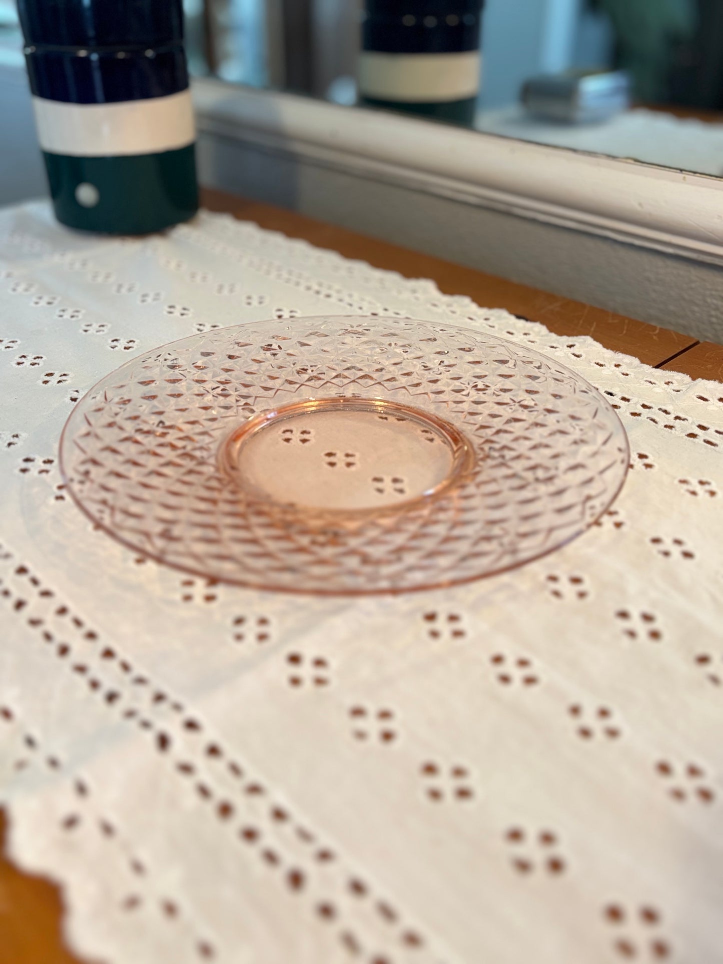 Vintage Pink Depression Glass Diamond Pattern Dinner Plate – 8.5" *