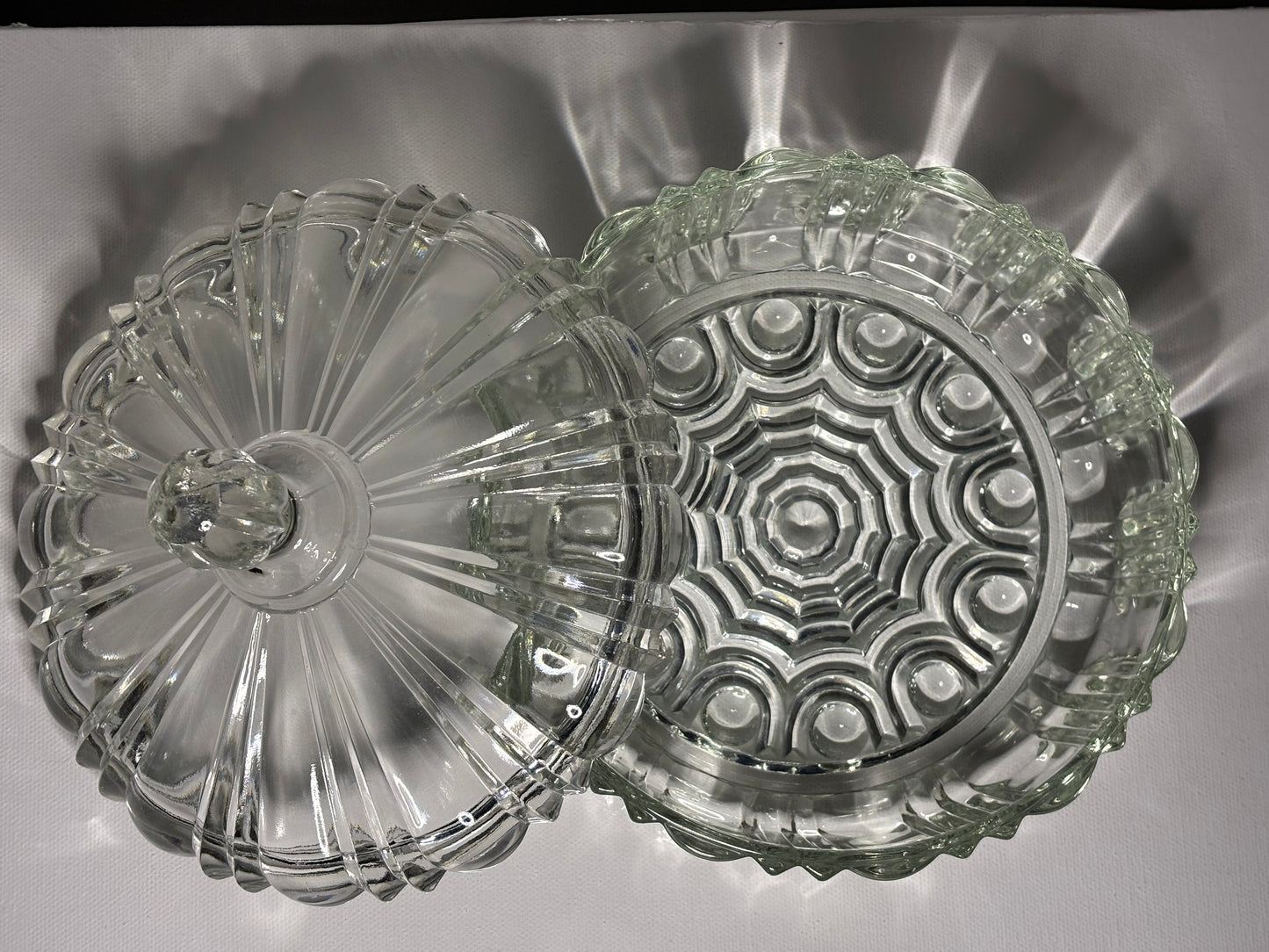 Vintage Clear Pressed Glass Lidded Candy Dish – 7"x5.5"