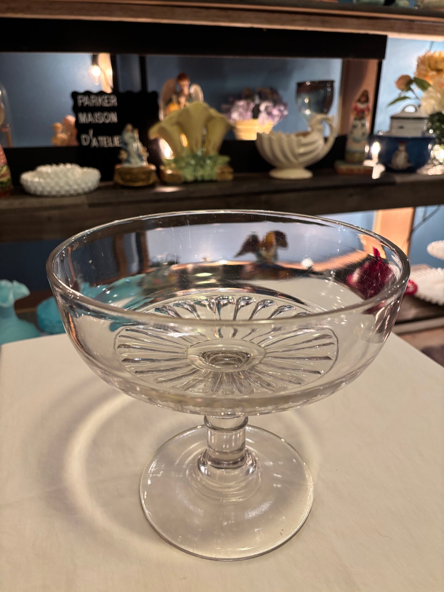 Vintage Clear Glass Pedestal Compote Dish – 8" Wide