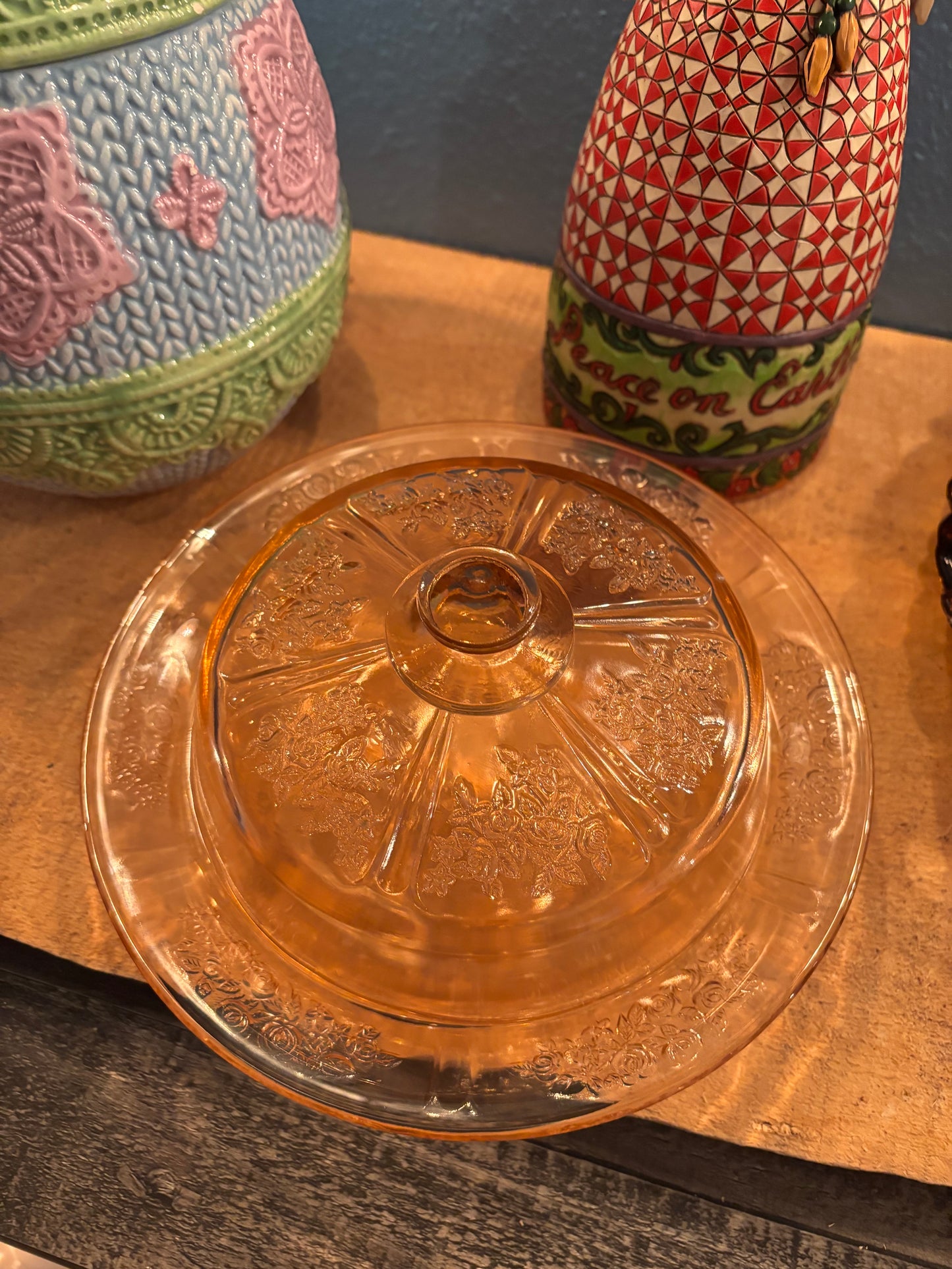 Vintage Pink Depression Glass Covered Serving Dish – Floral Etched Pattern