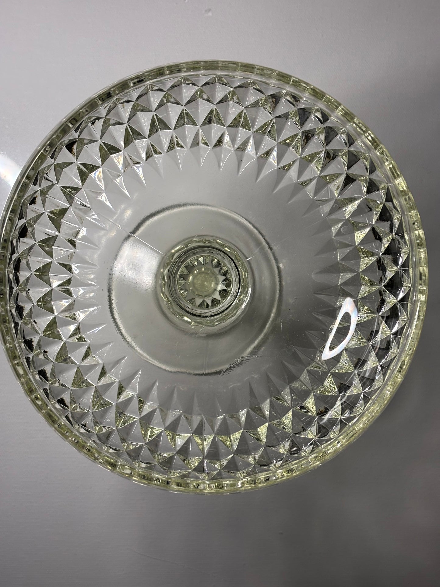 Vintage Pressed Glass Pedestal Compote – Diamond Point Bowl, 7.5" Tall