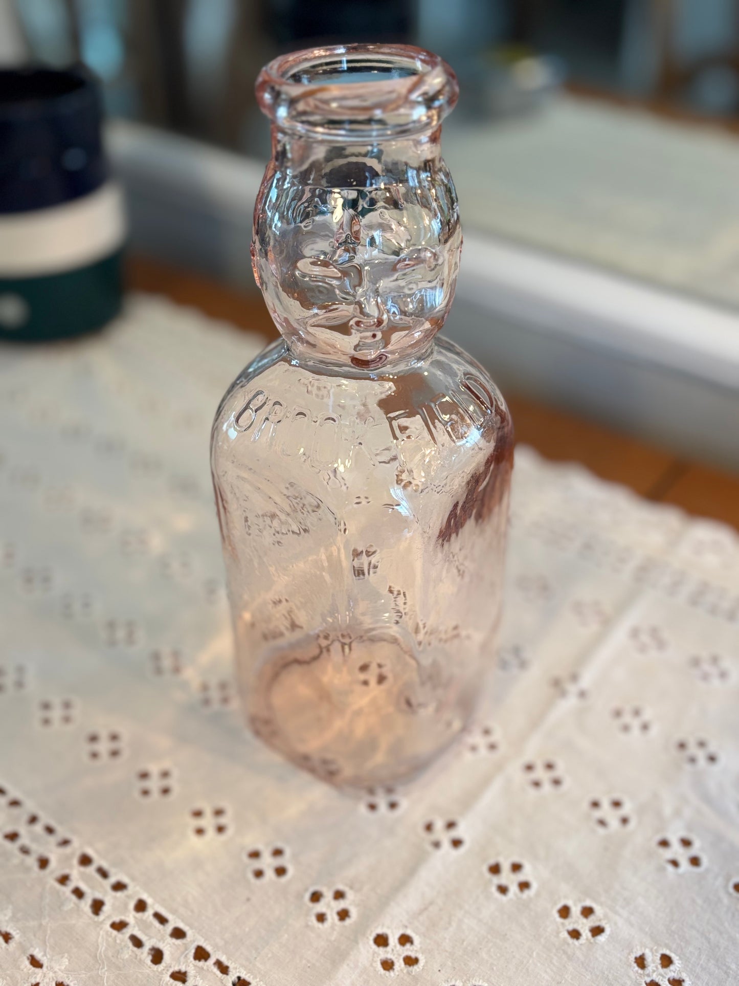 Vintage Pink Depression Glass Embossed Owl Bottle – Collectible Figural Design