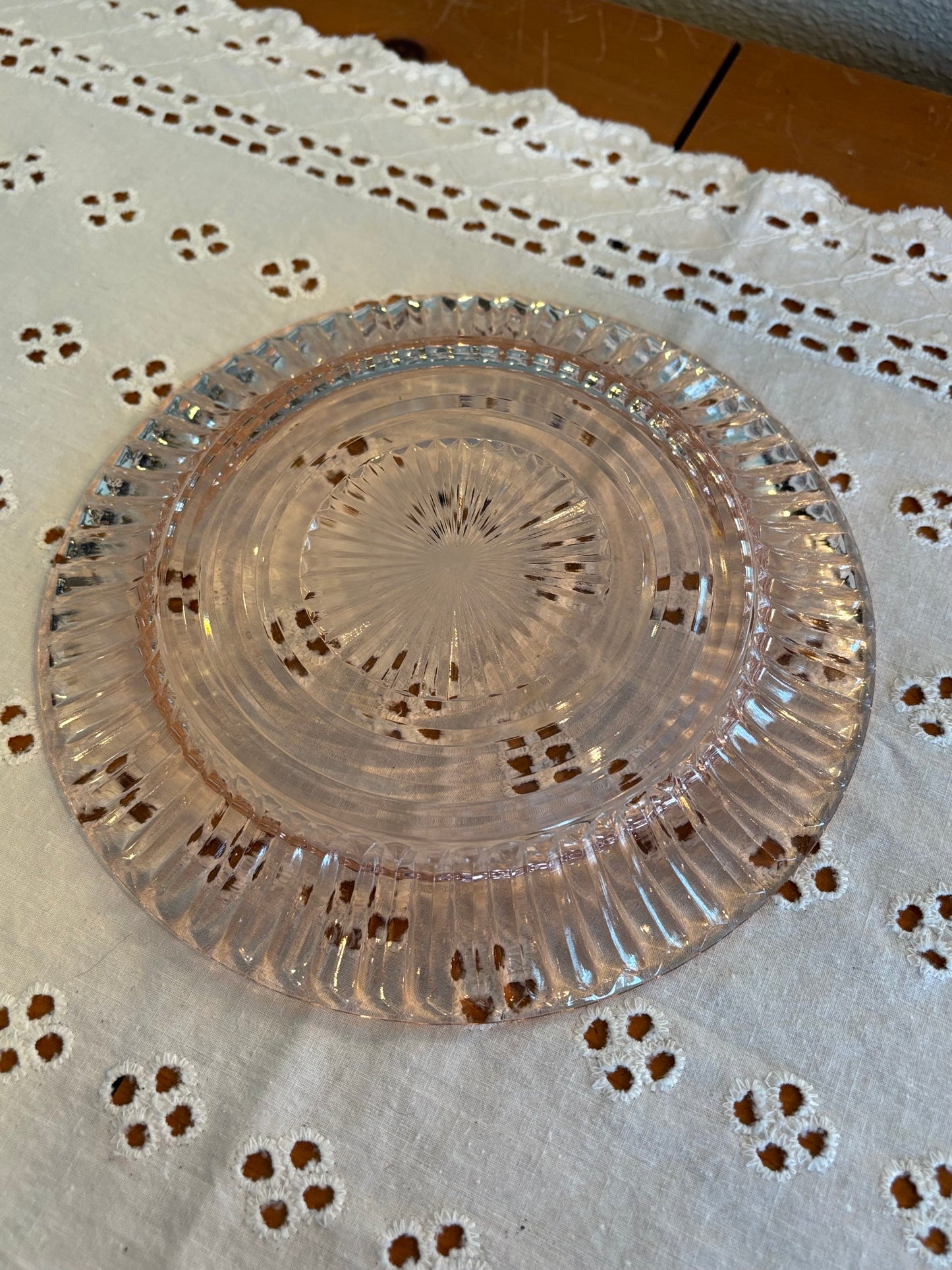 Vintage Pink Depression Glass Ribbed Salad Plate – 7" Sunburst Design *