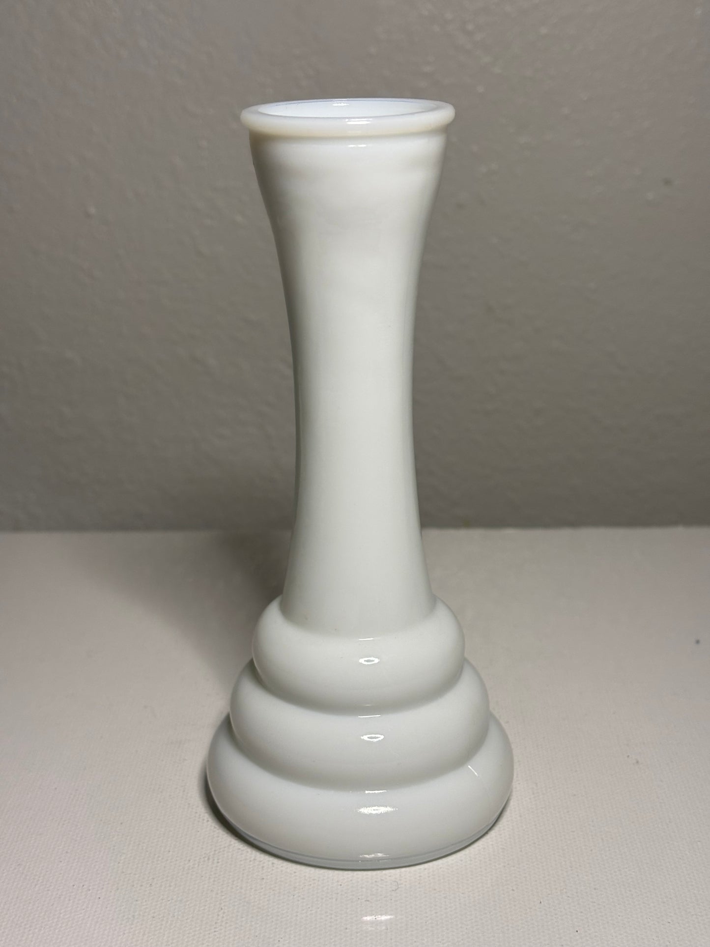 Vintage Milk Glass Bud Vase – 6" Tall with Tiered Base