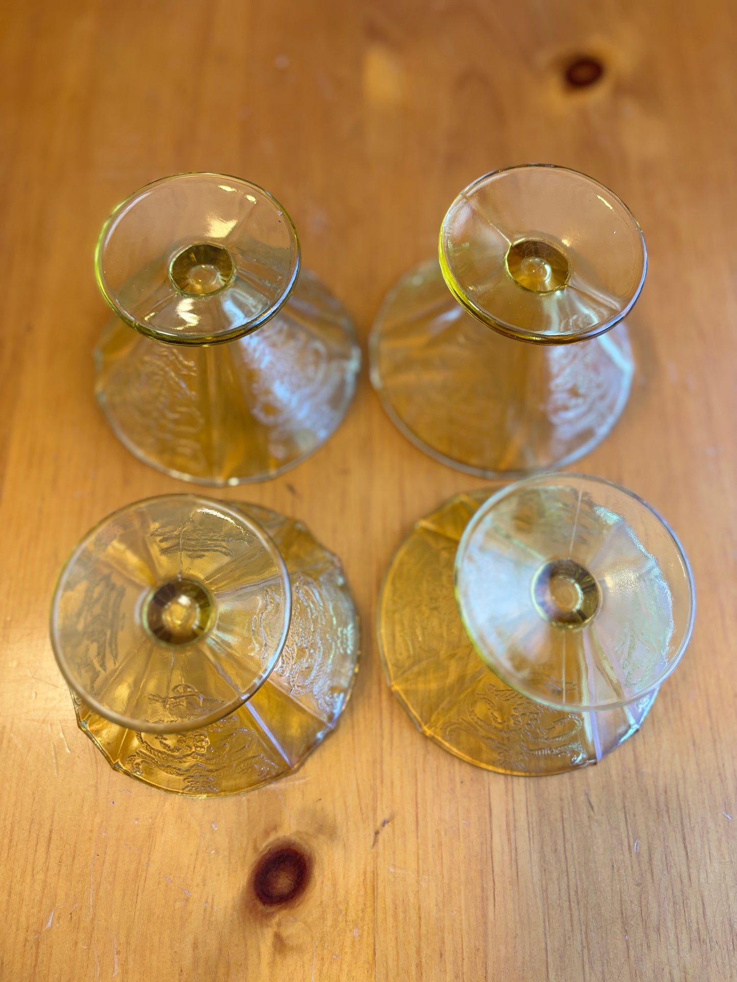 Vintage Lemon Yellow Depression Glass Sherbet Cups