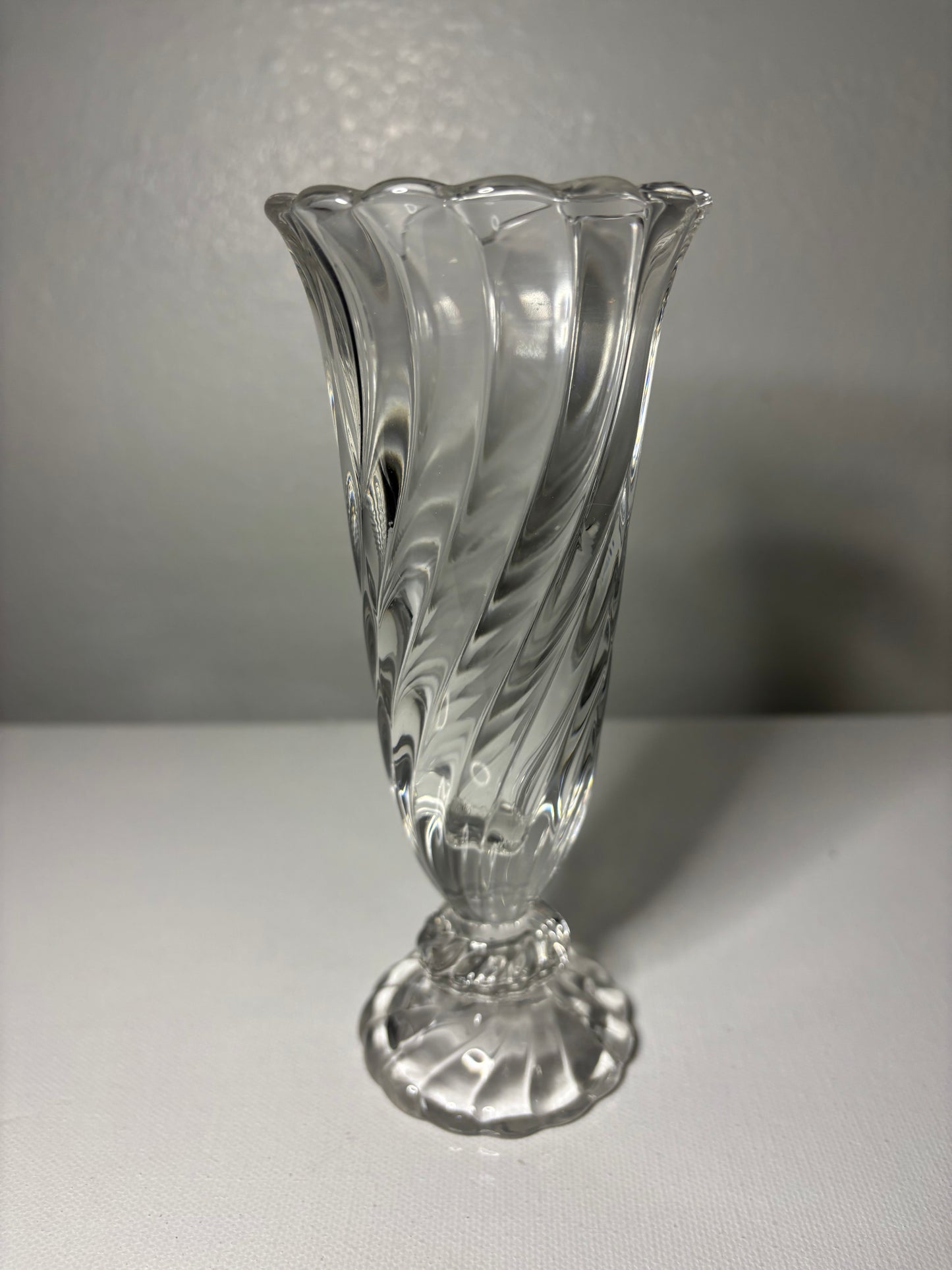 Vintage Swirl Pressed Glass Bud Vase – 6.5" Tall, Pedestal Base