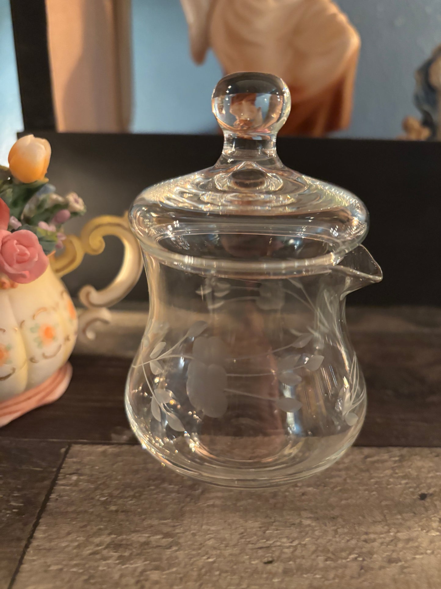 Etched Glass Honey or Jam Jar with Lid – 2.5"x2.5"x4"