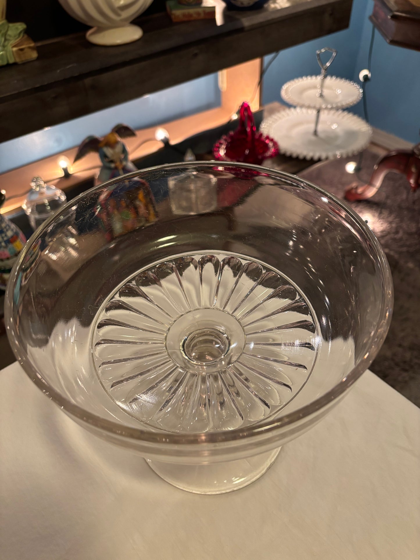 Vintage Clear Glass Pedestal Compote Dish – 8" Wide