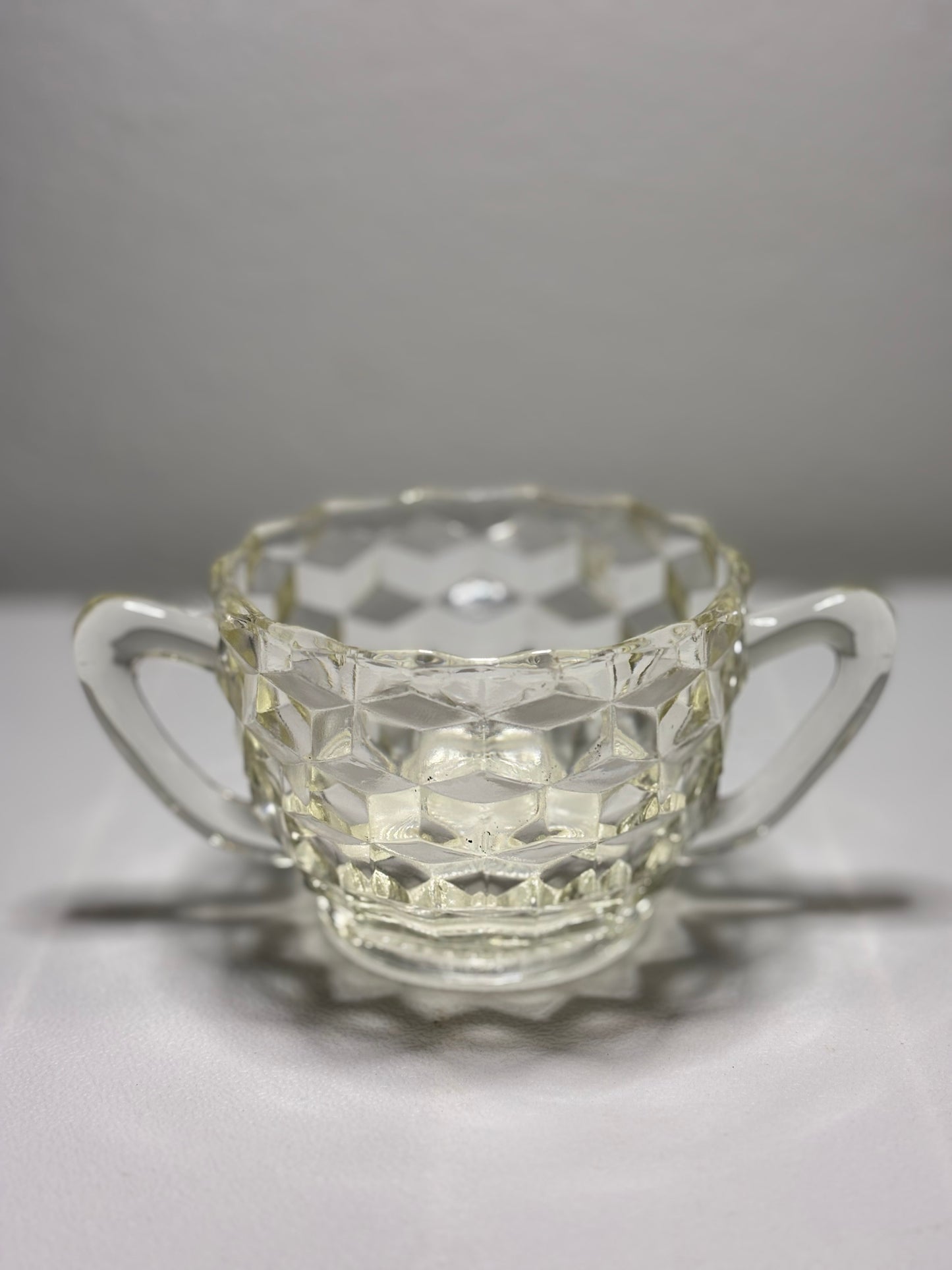 Vintage Cubist Clear Glass Sugar Bowl