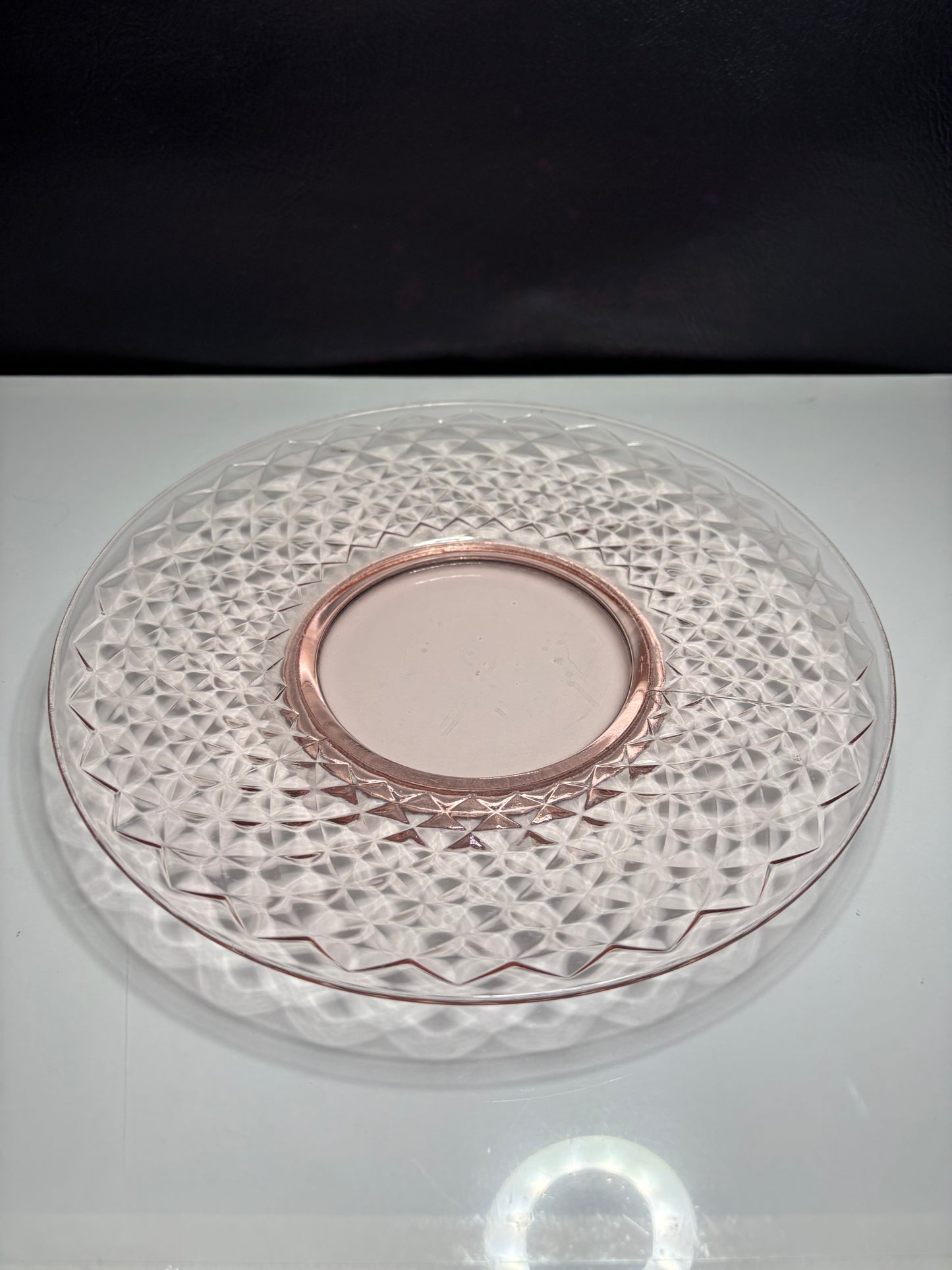 Vintage Pink Depression Glass Ribbed Dinner Plate – Art Deco Sunburst Design *