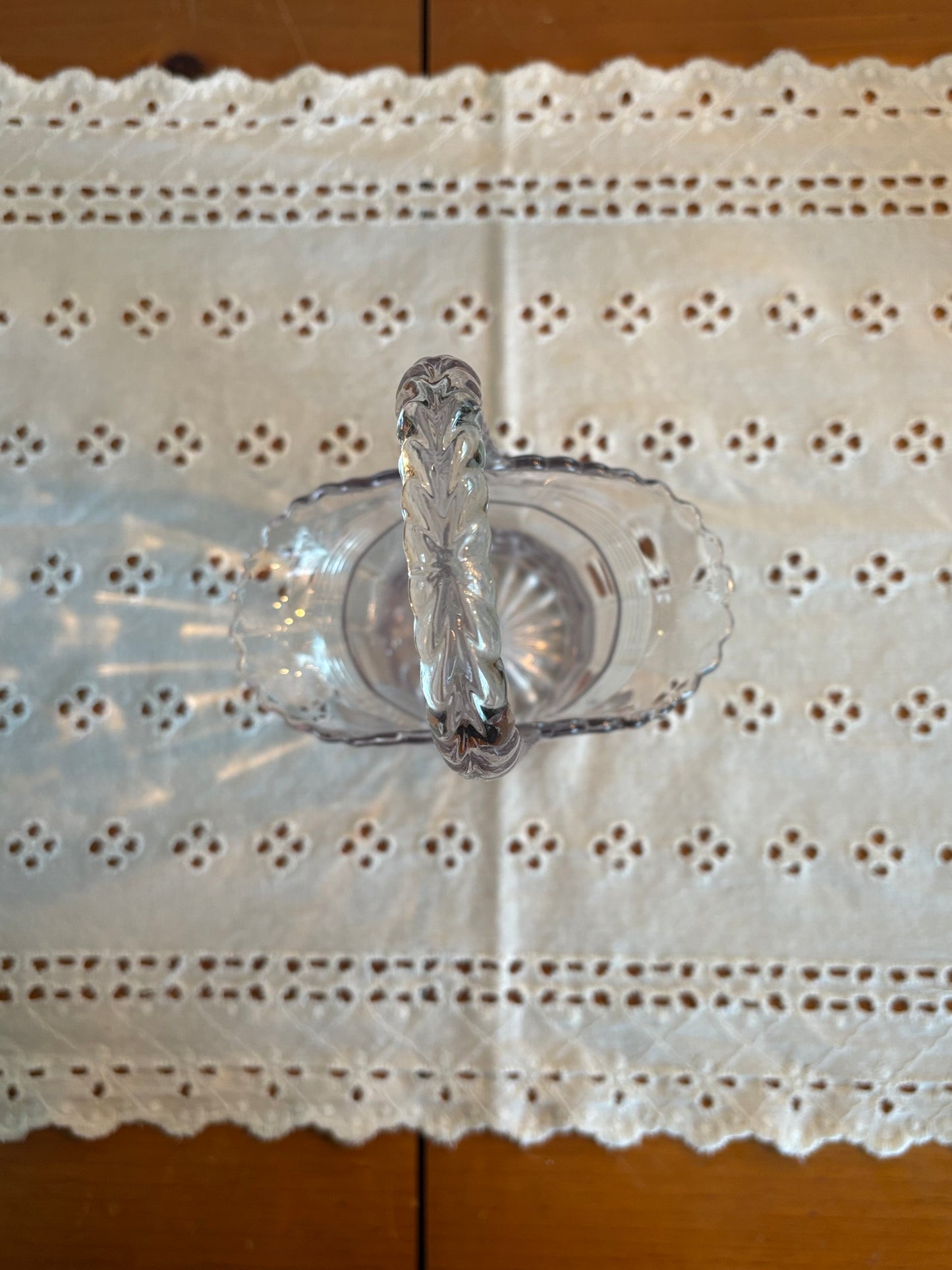 Vintage Pink Depression Glass Basket – Etched Floral & Woven Handle Design *