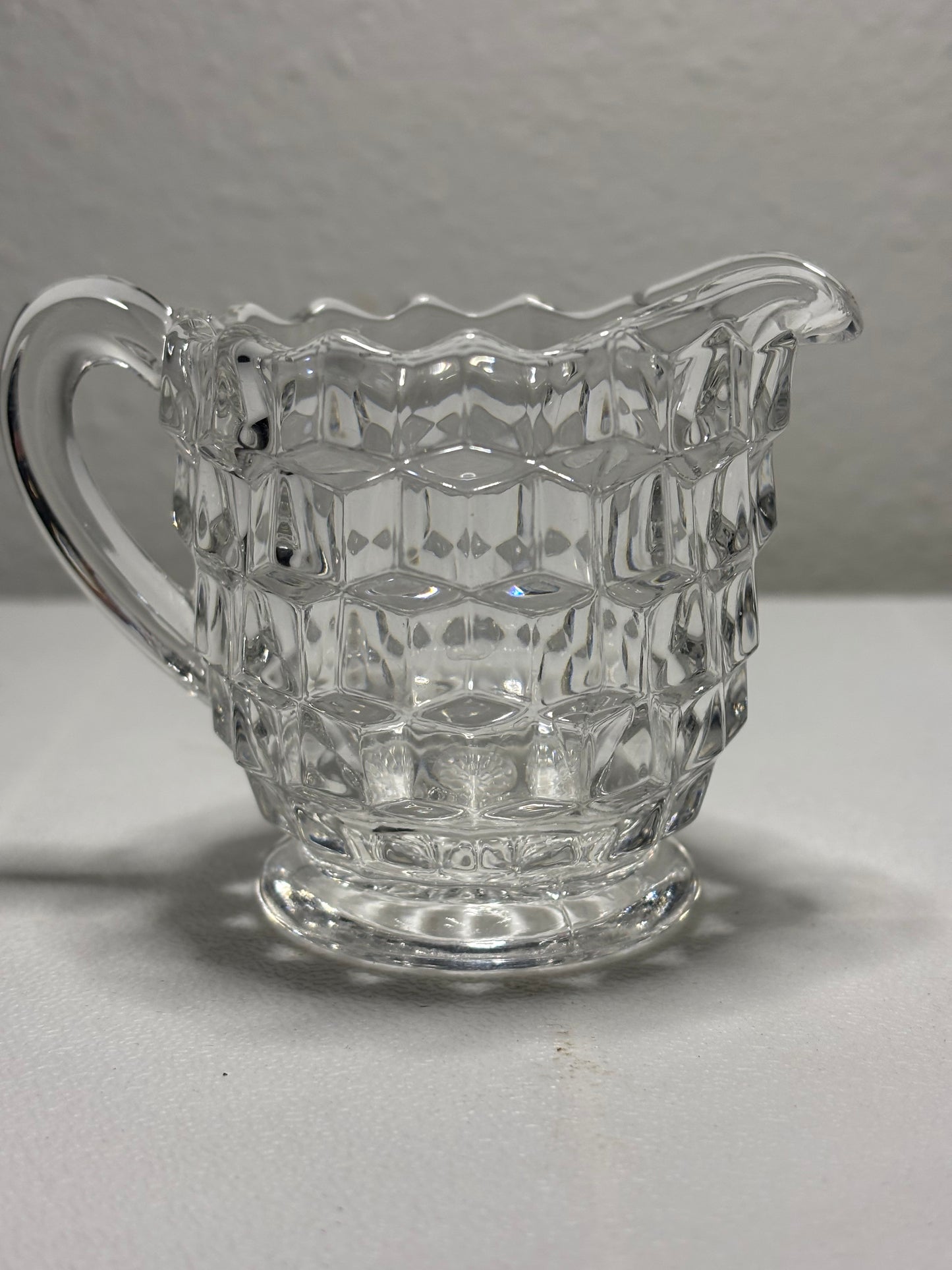 Vintage Clear Glass Creamer – Cubist Block Pattern with Pour Spout