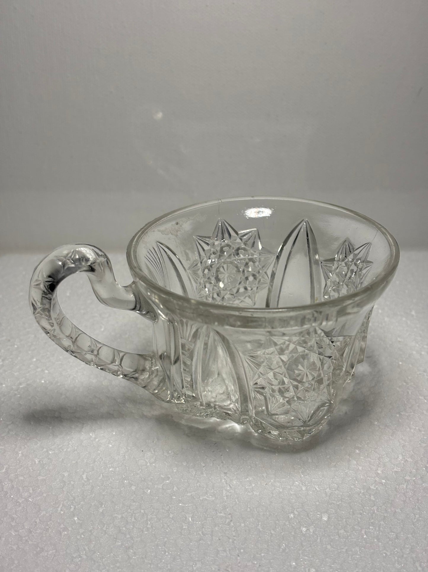 Vintage Pressed Glass Mini Mug β Starburst Pattern, 4.5" x 2.5"