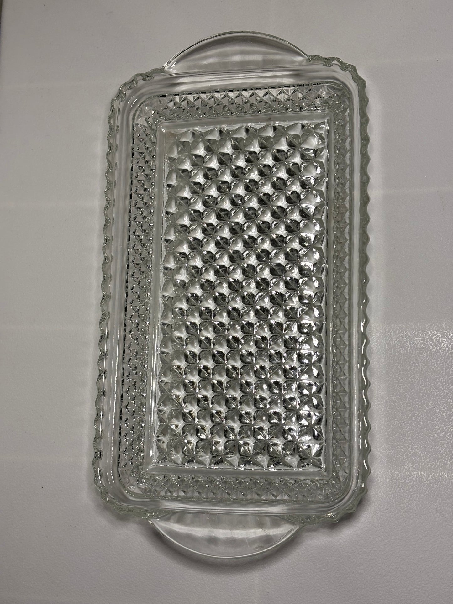 Vintage Pressed Glass Serving Tray – Diamond Point Pattern with Handles (10”)