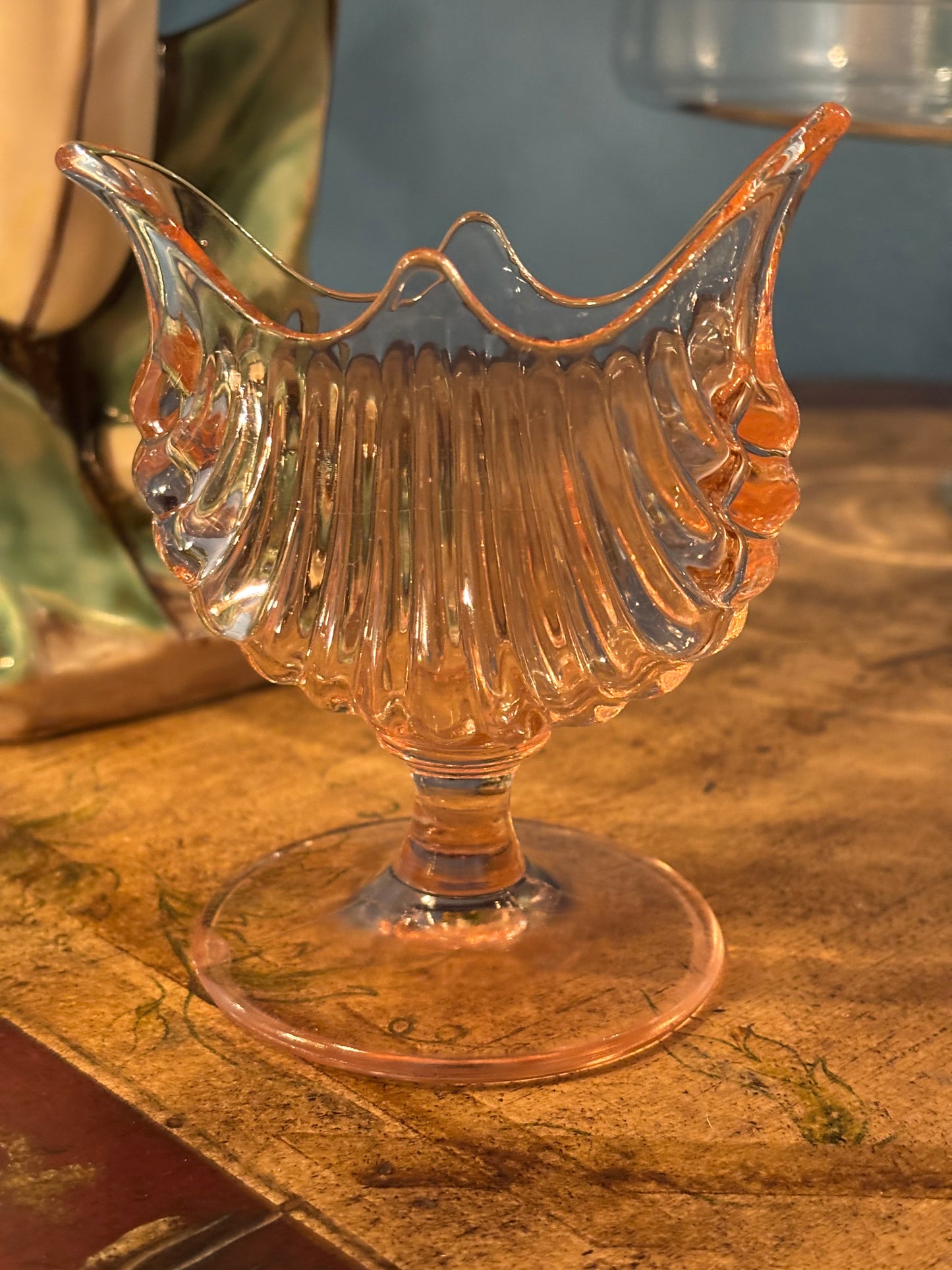 Vintage Pink Depression Glass Footed Candy Dish – Swan-Inspired Design *