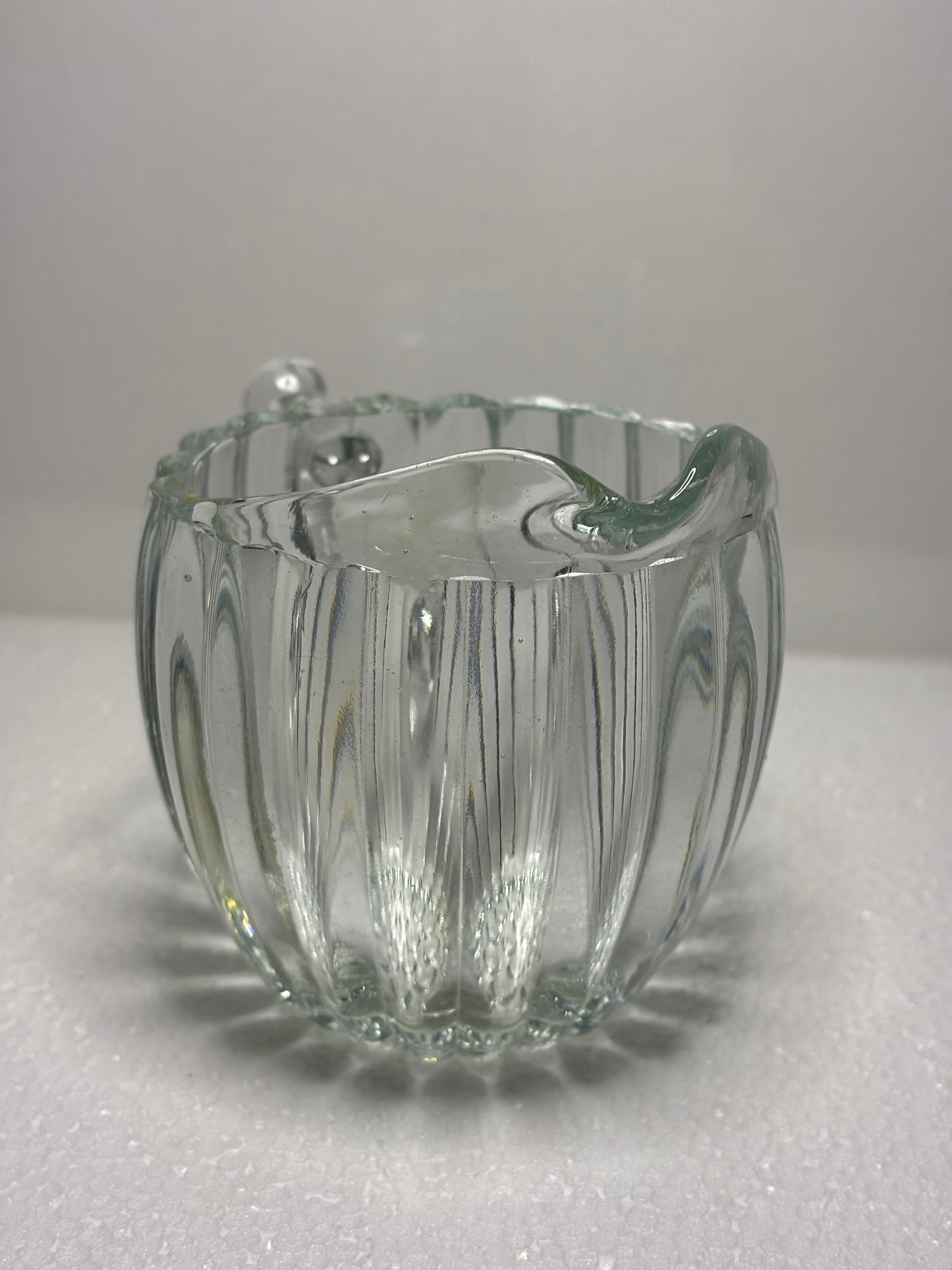 Vintage Ribbed Glass Creamer with Art Deco Handle – 4.5" x 3.5"