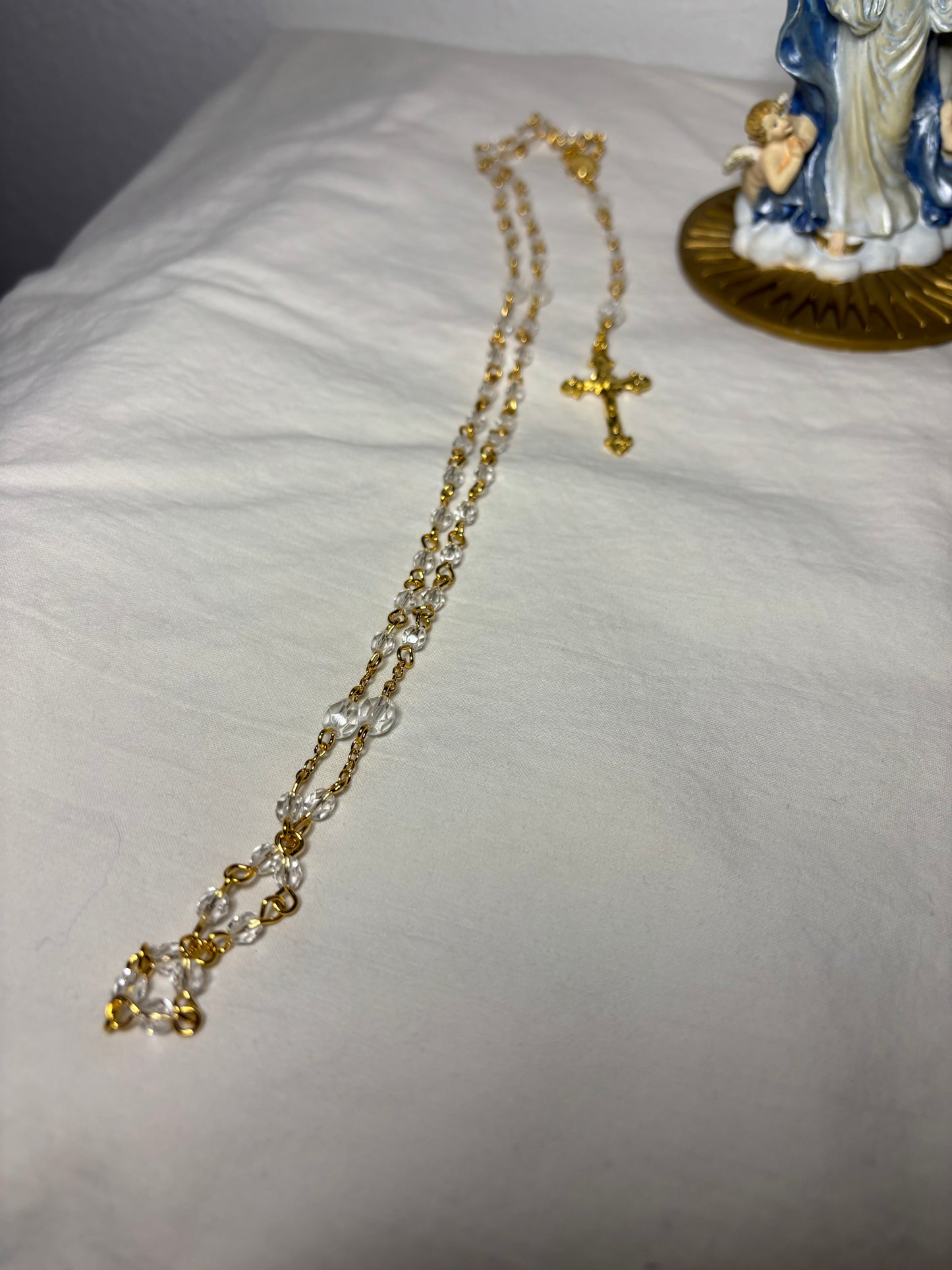 Franklin Mint Our Lady of the Rosary - Keepsake Box #Z6991 – Hidden Rosary & Cross – Religious Figurine with Storage