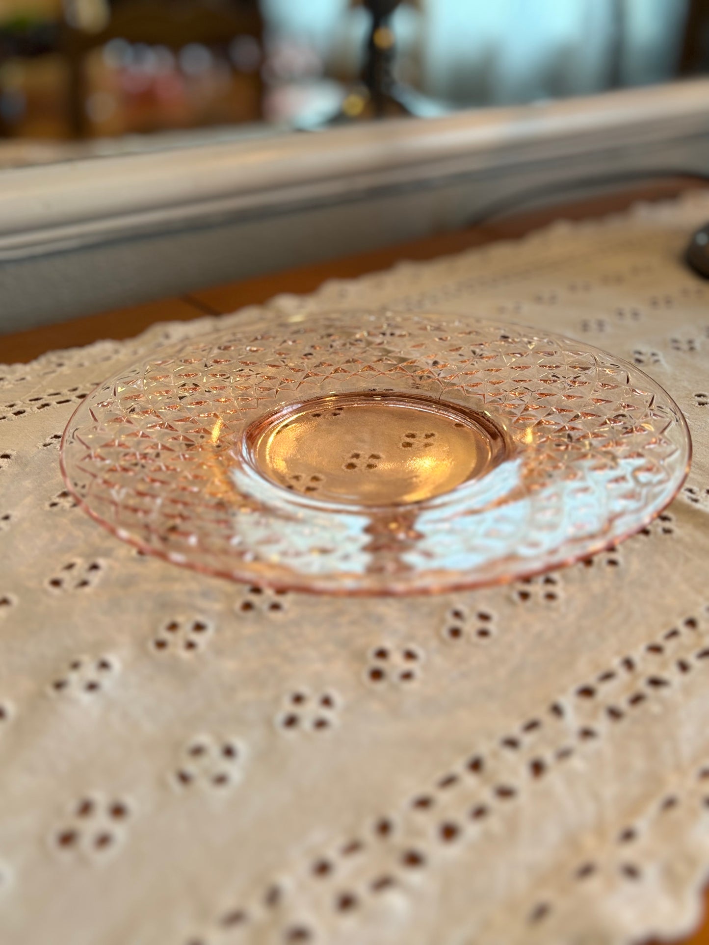Vintage Pink Depression Glass Diamond Pattern Dinner Plate – 8.5" *