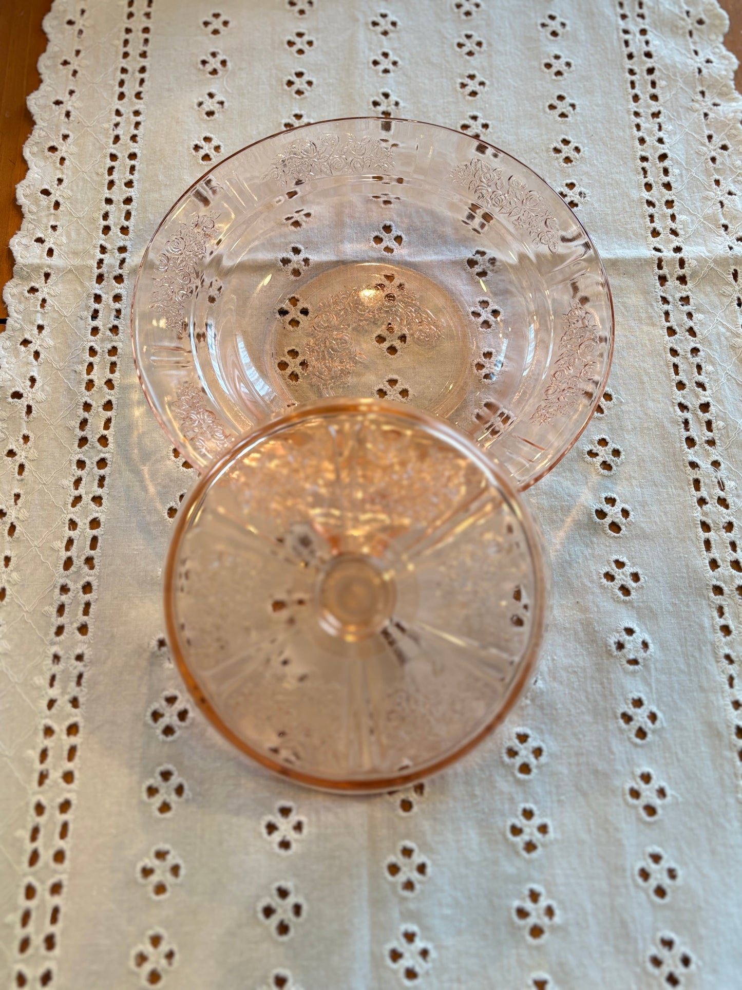 Vintage Pink Depression Glass Butter Dish with Lid – Floral Etched Design *