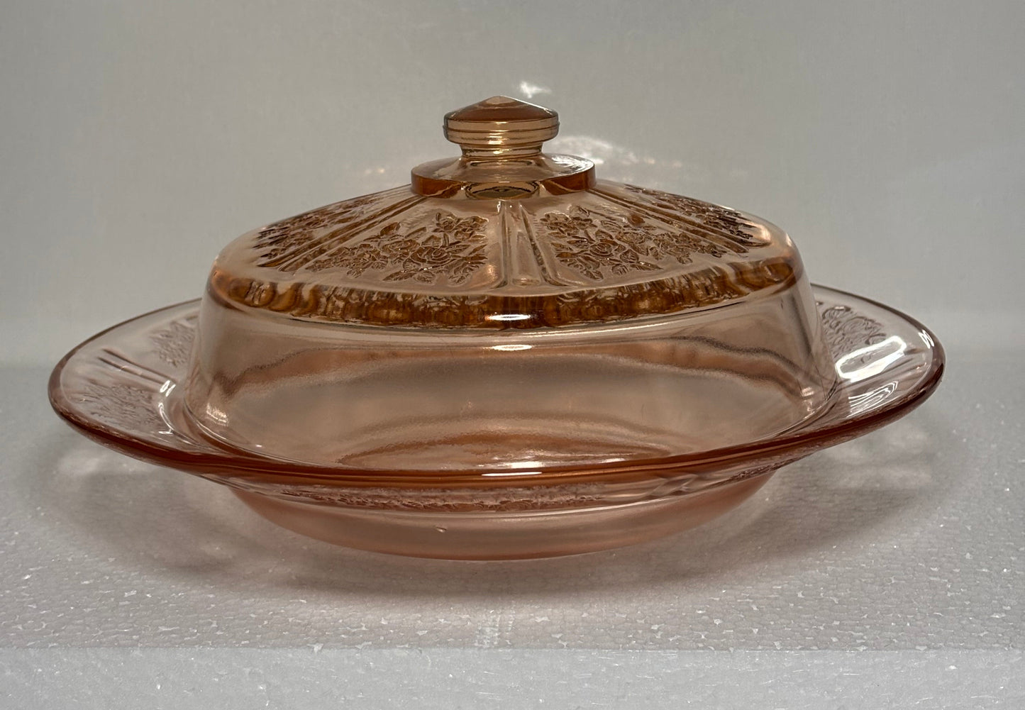 Vintage Pink Depression Glass Covered Serving Dish – Floral Etched Pattern