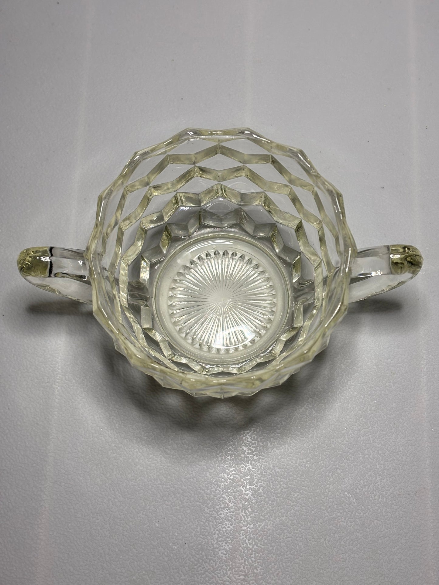 Vintage Cubist Clear Glass Sugar Bowl