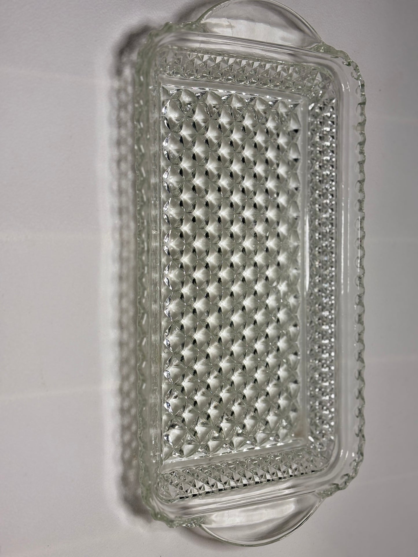Vintage Pressed Glass Serving Tray – Diamond Point Pattern with Handles (10”)