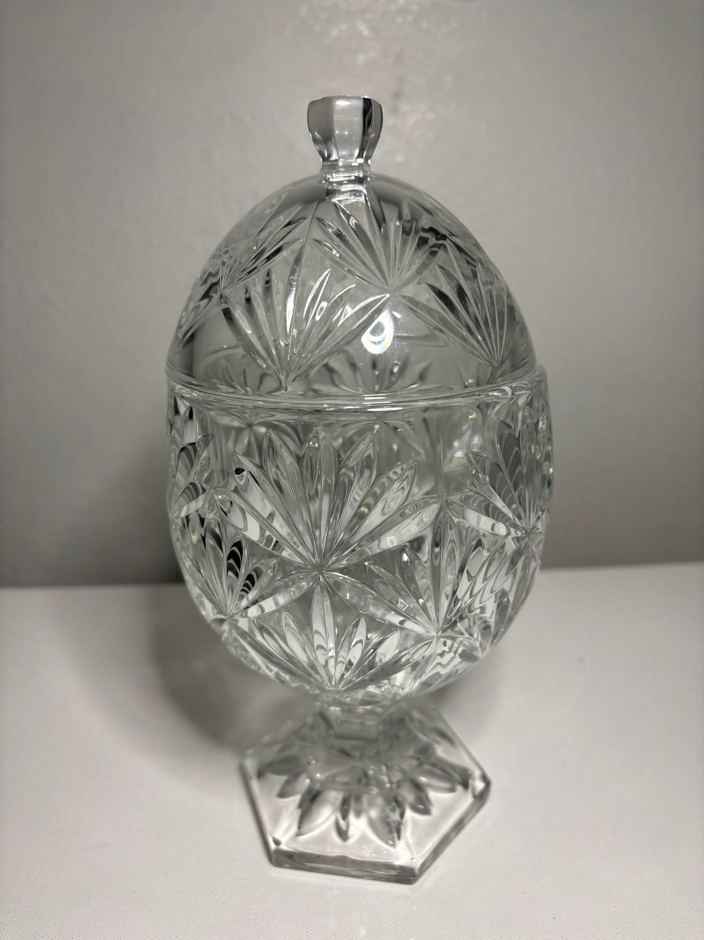 Vintage Pressed Glass Lidded Candy Dish – Pedestal Egg Jar, 9" Tall
