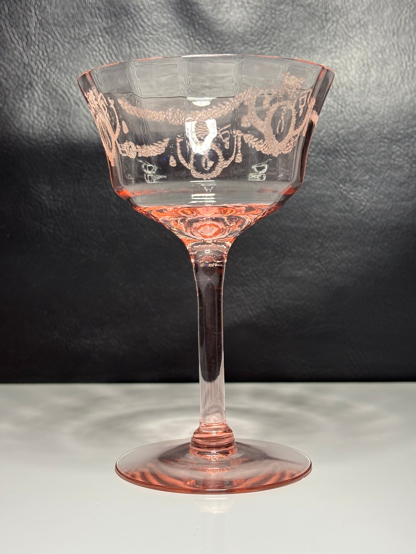 Vintage Pink Depression Glass Etched Stemmed Sherbet Glass – Floral Design *