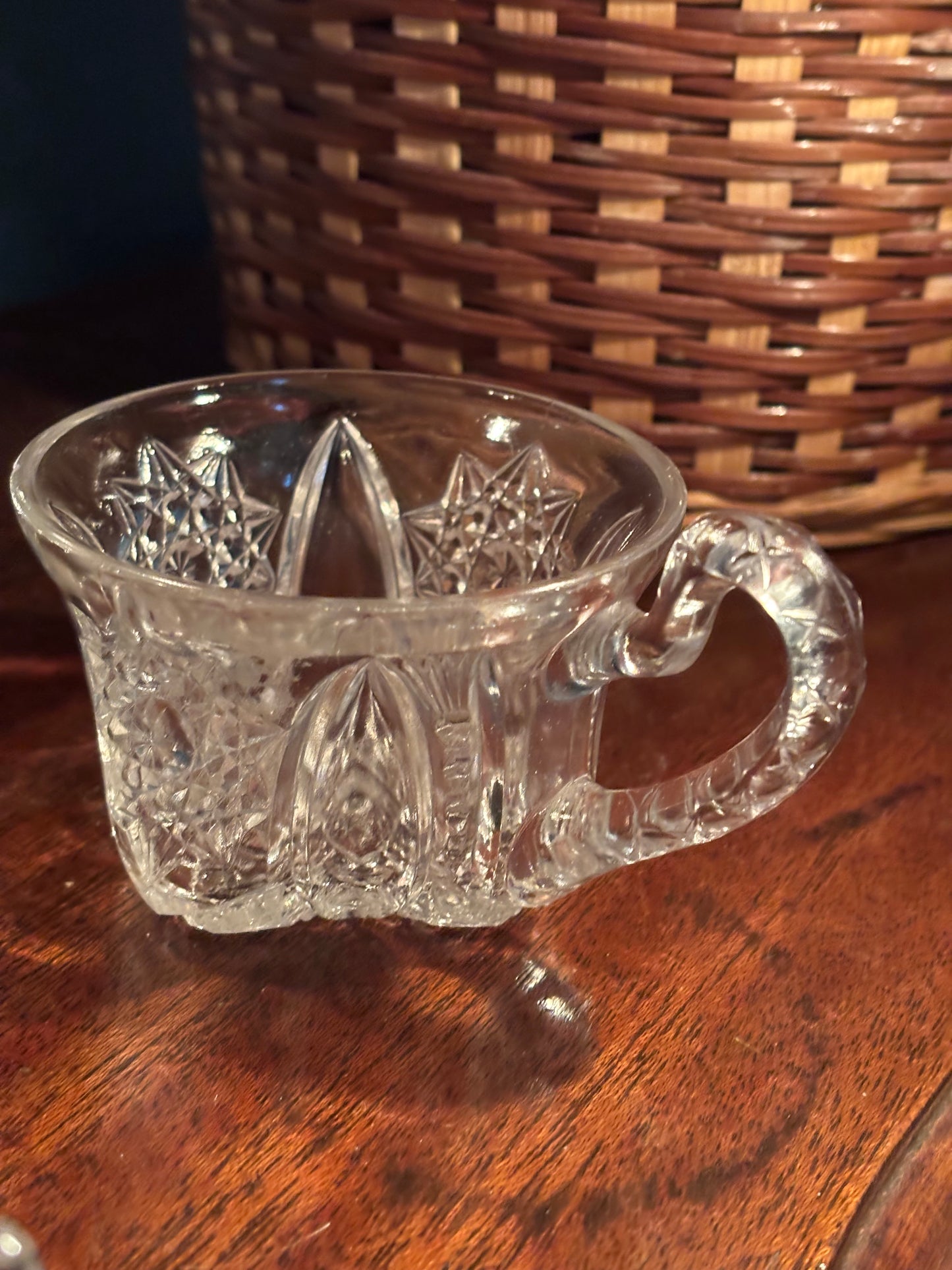 Vintage Pressed Glass Mini Mug β Starburst Pattern, 4.5" x 2.5"