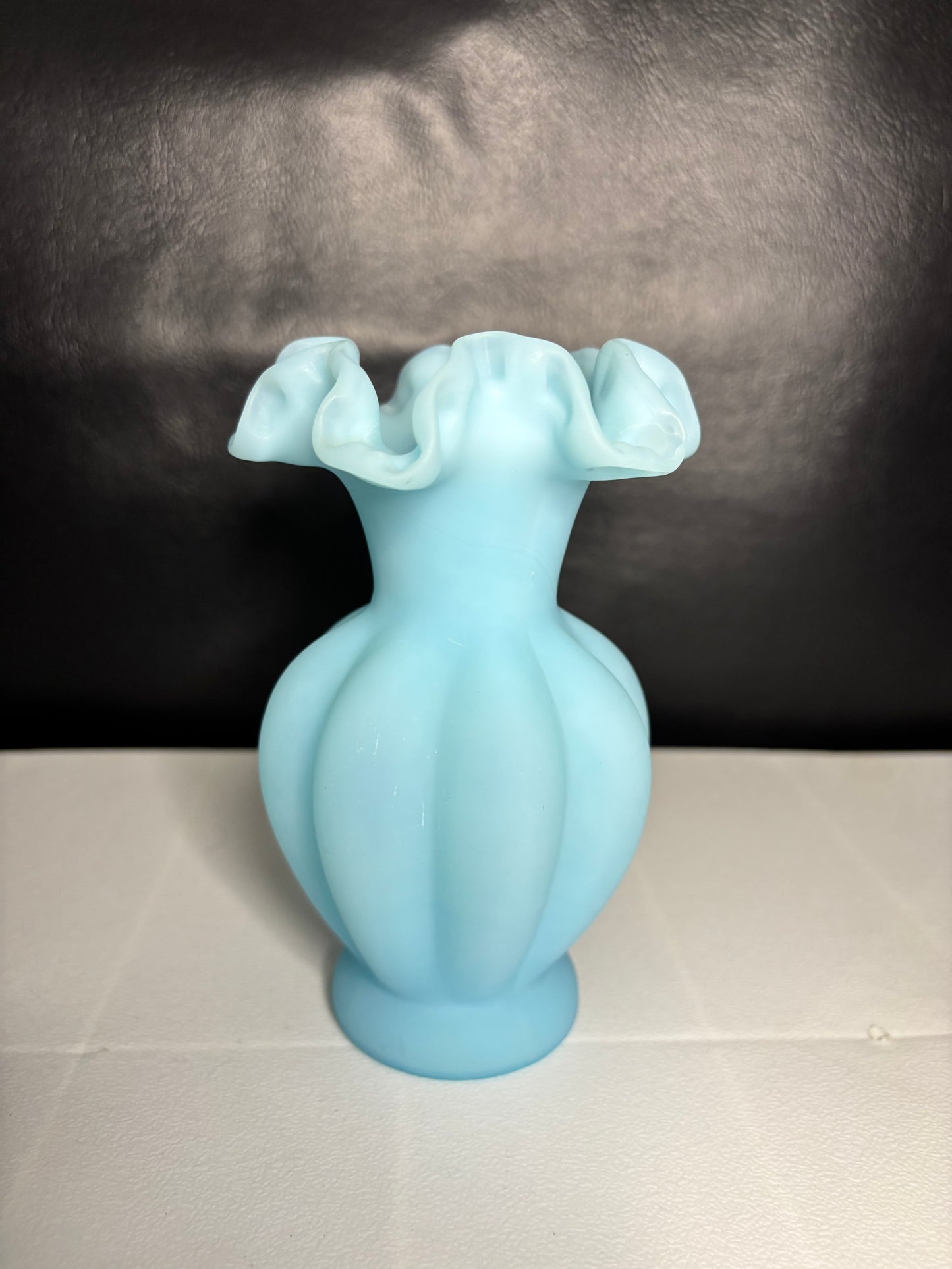 Satin Blue Ruffled Vase – Vintage Handcrafted Art Glass, 6"