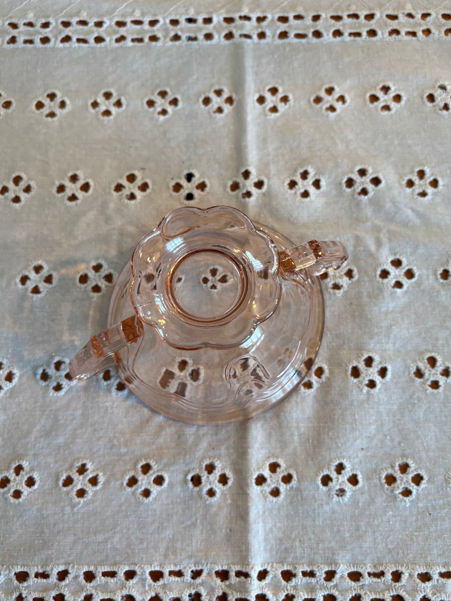 Vintage Pink Depression Glass Double-Handled Sugar Bowl – Etched Swirl Design *