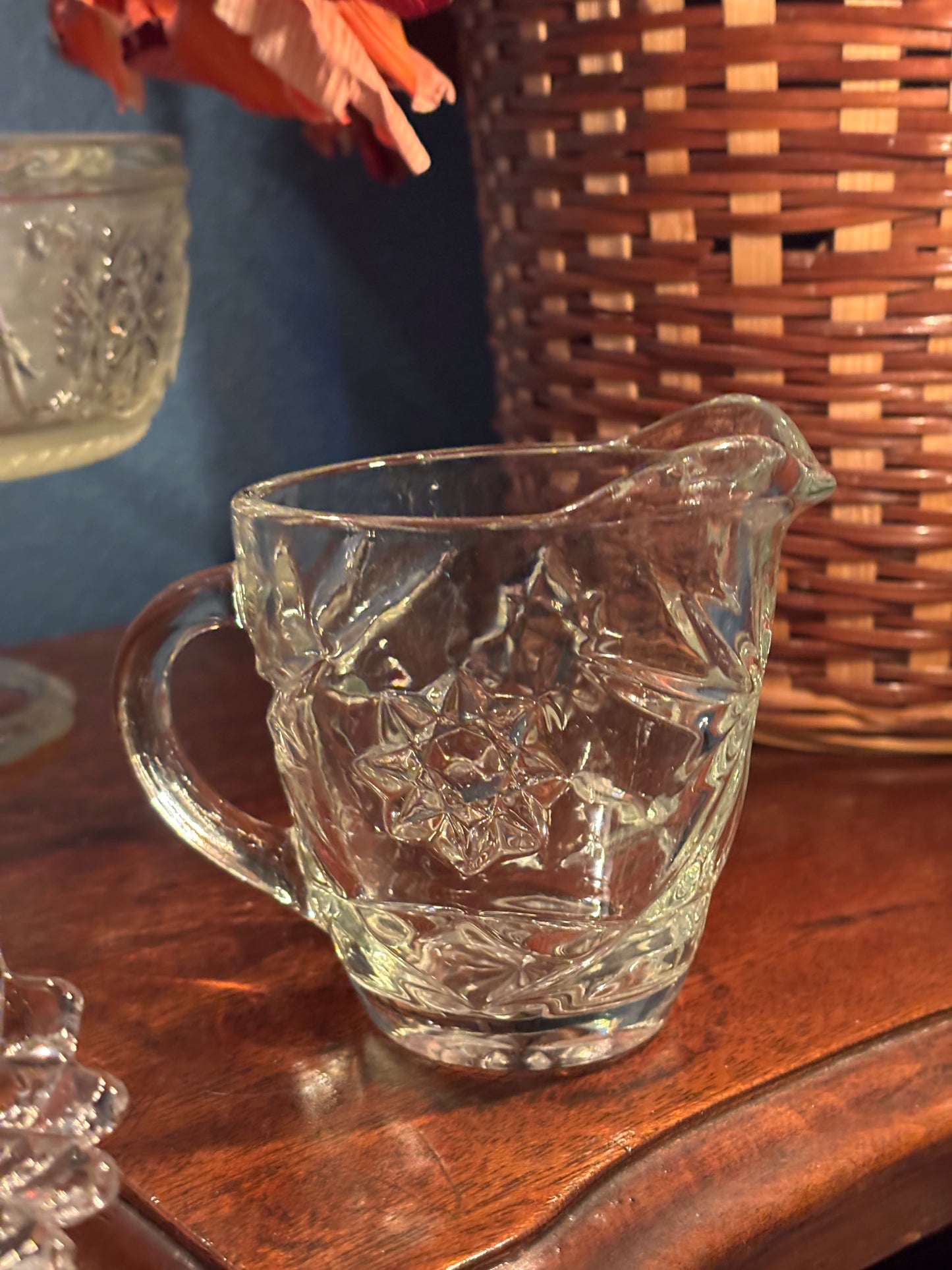 Vintage Starburst Pressed Glass Creamer Pitcher β 3.75" Tall