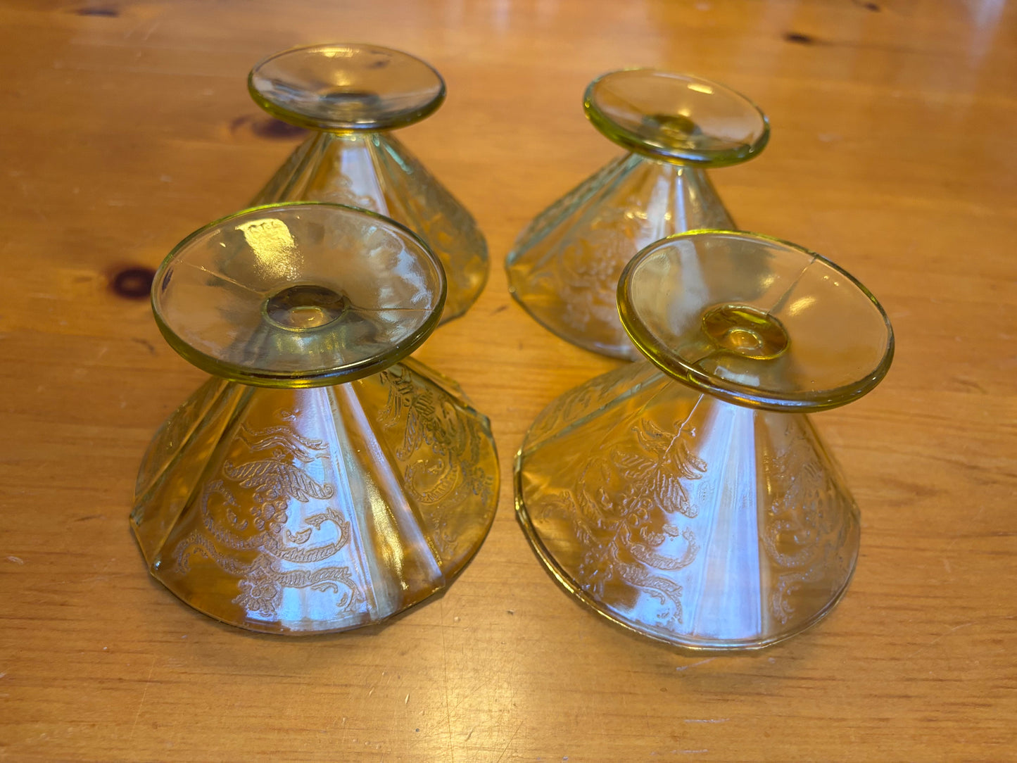 Vintage Lemon Yellow Depression Glass Sherbet Cups