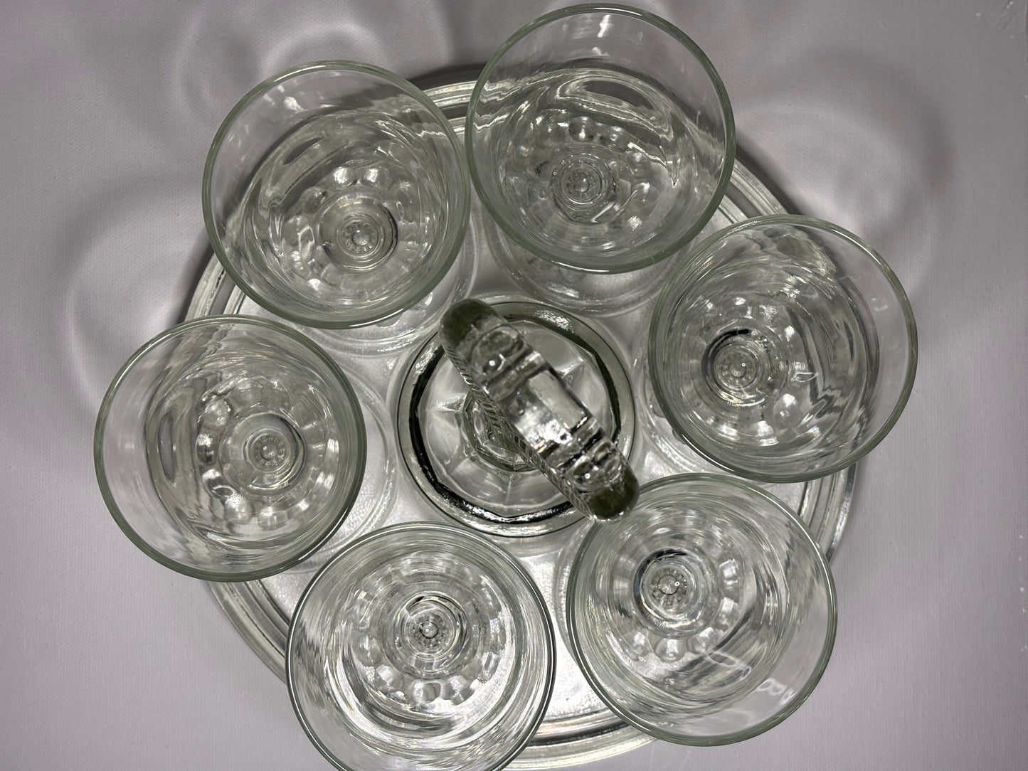Vintage Clear Glass Cordial Set with Carrier – 6 Glasses and Tray