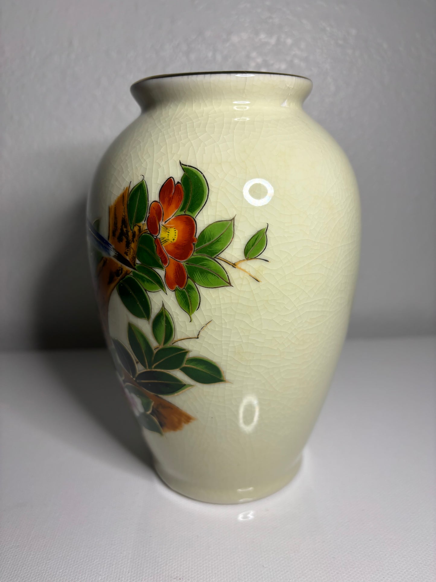 Vintage Floral Ceramic Vase – 6.5" Hand-Painted Crackle Glaze